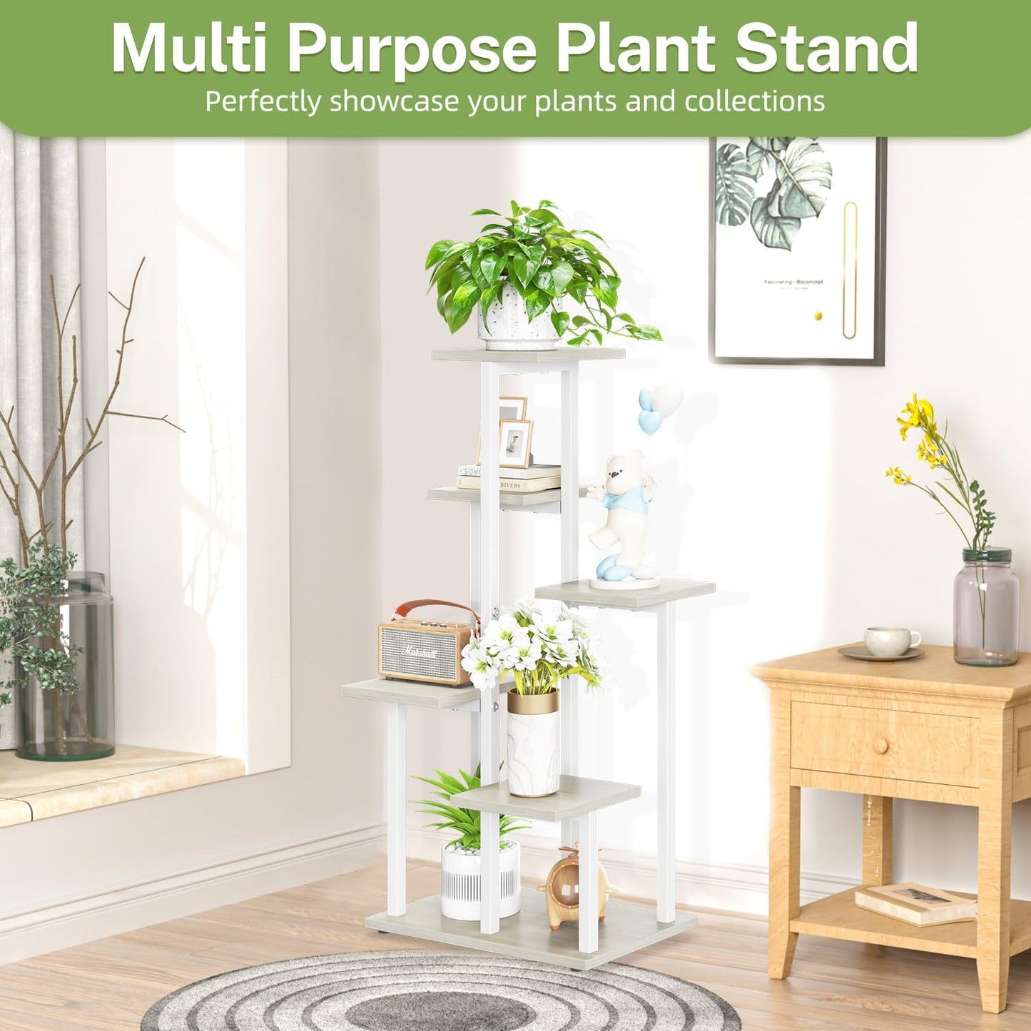 iDavosic.ly 6 Tier Plant Stand Indoor, Corner Tiered Shelf, White | Sturdy Tiered Orchid Display Rack, Multiple Flower