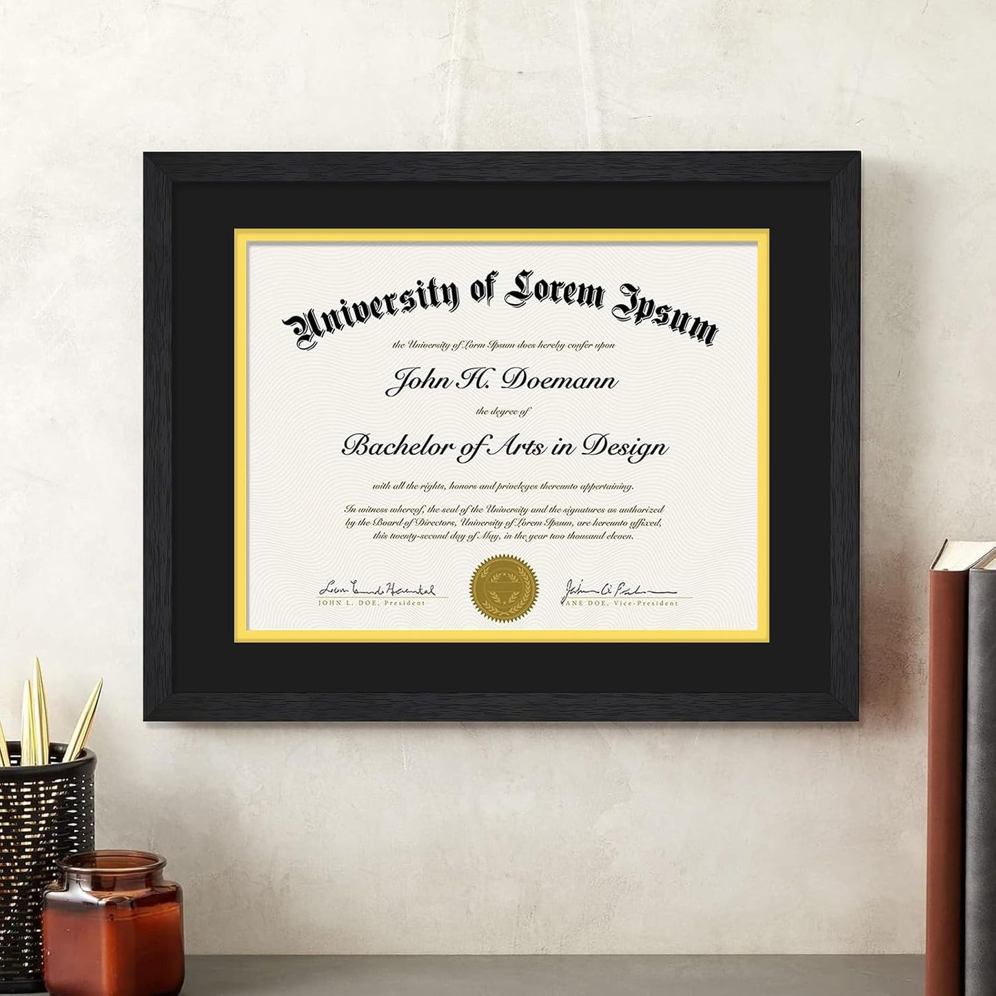 Black 11x14 Diploma Frame Set of 3 Display 8.5x11 Certificate with Mat | Black Wood-grain Document Frame with
