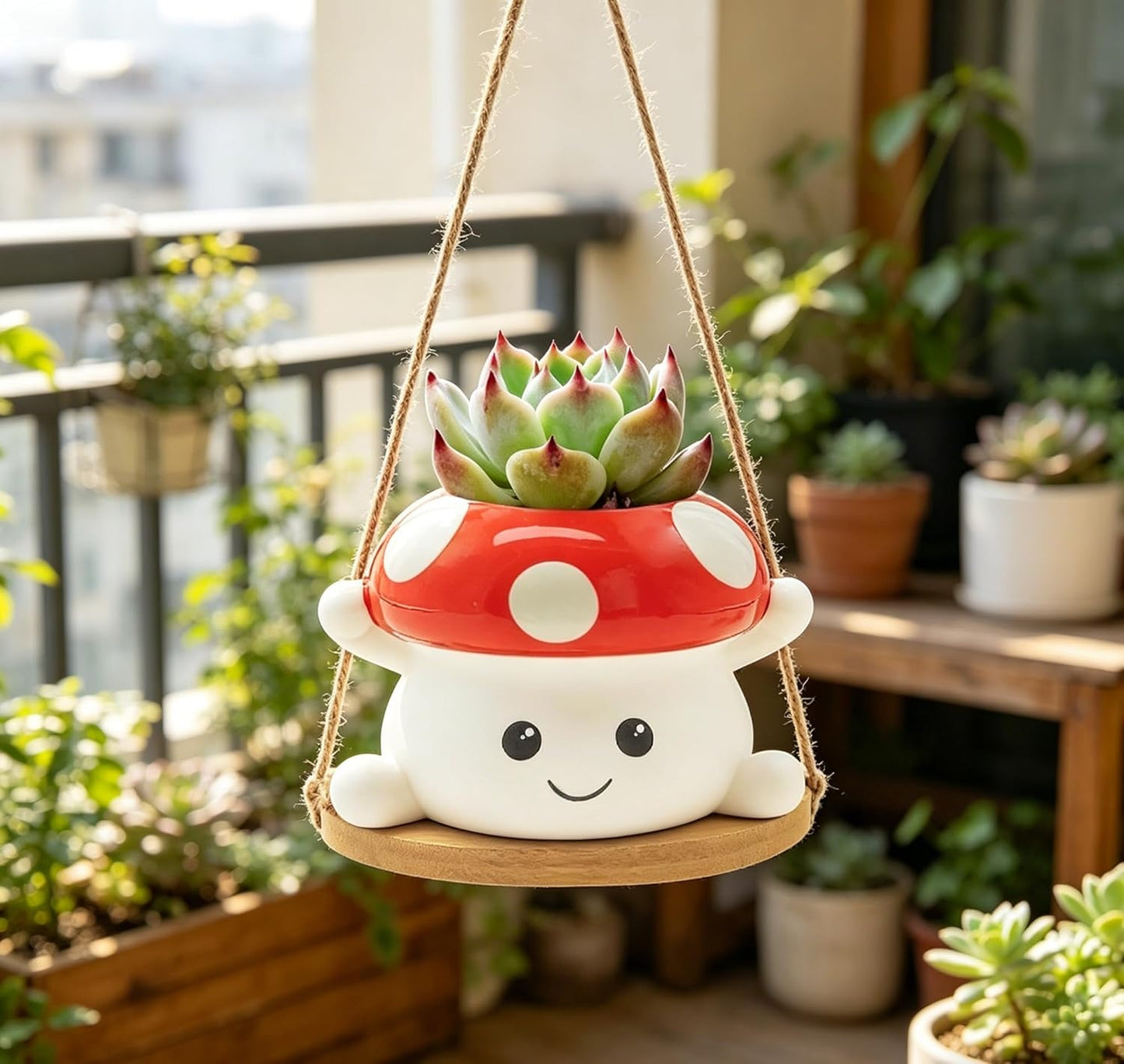 Ceramic Face Planter / Mushroom Swing Hanging Planter