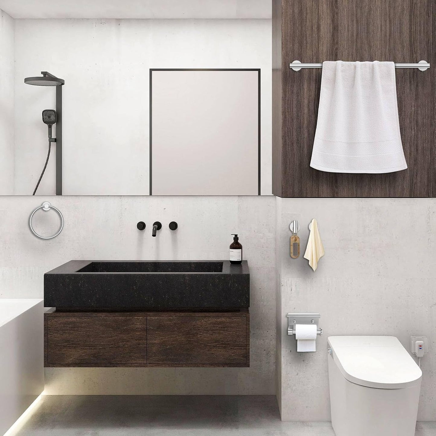 5 Pieces Bathroom Hardware Set Brushed Nickel Towel Bar Set Round Towel Holder Set Upgraded Paper Towel Holder with