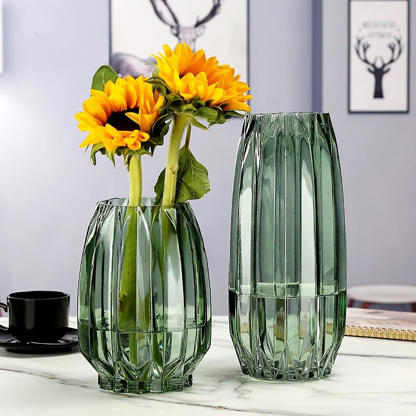 Tall/Short Glass Vase / Green / 7.87inch