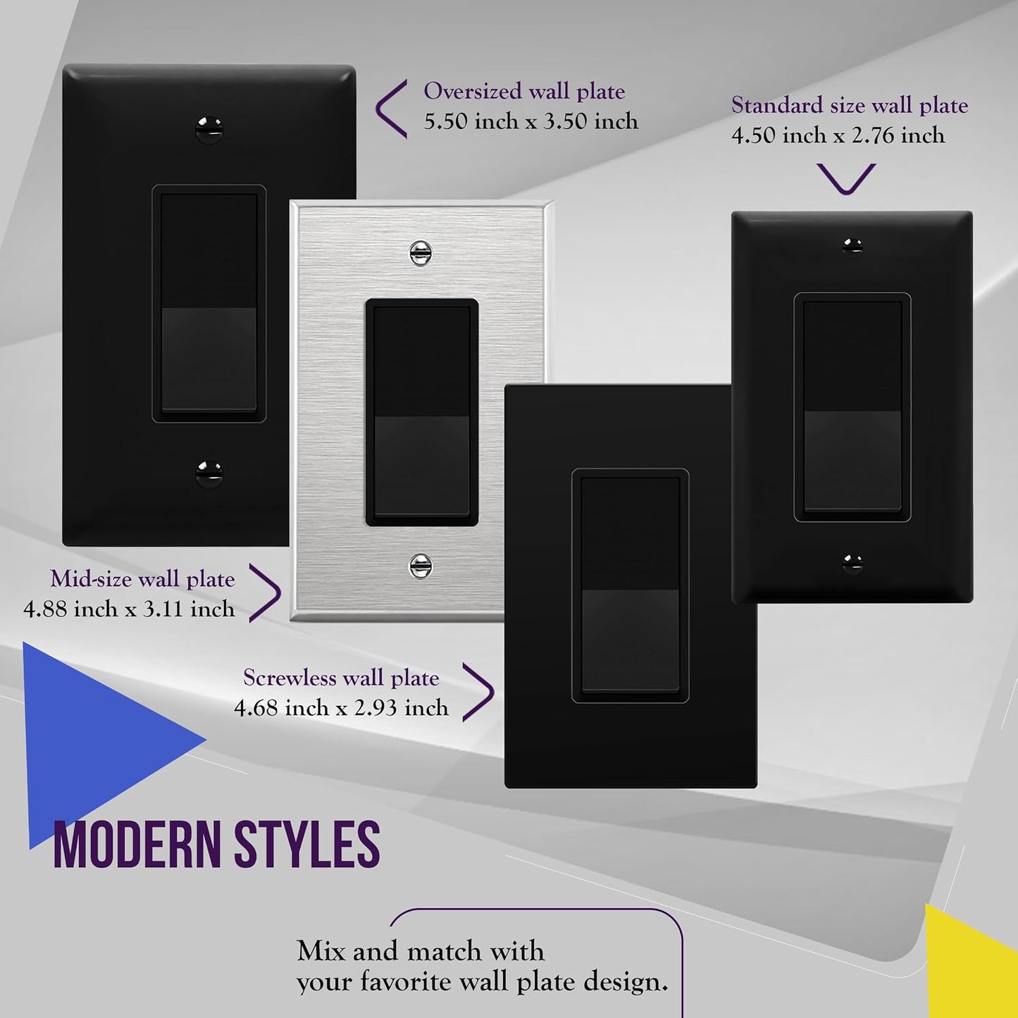 ENERLITES Decorator Paddle Rocker Light Switch with Wall Plate, Gloss Finish, Single Pole, 3 Wire, Grounding Screw