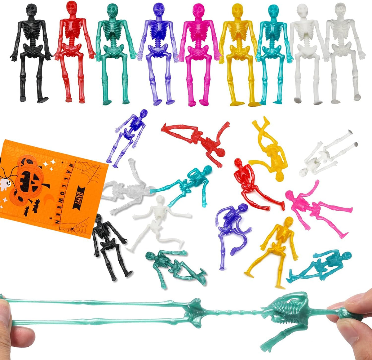 JOICEE 24PCS Halloween Stretchy Skeleton Toys Squishy Skeleton Toys