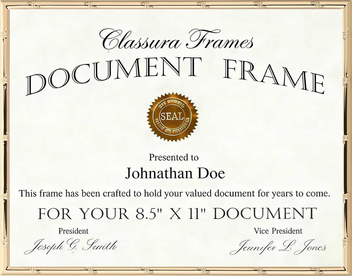 YiPinYin Gold 8.5x11'' Bamboo Detail Metal Document Frames 2-pack, Elegant Gold-Plated Metal Photo Frames 8.5x11 inch