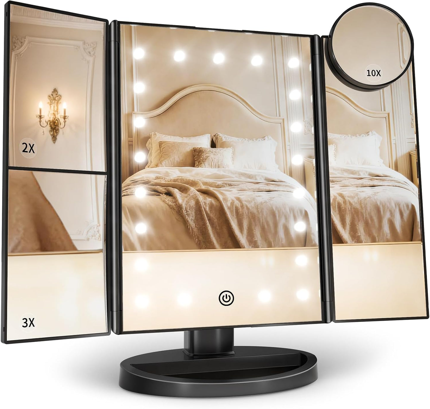 HUONUL 2X/3X/10X Magnifying Vanity Mirror with Light, Trifold Makeup Mirror
