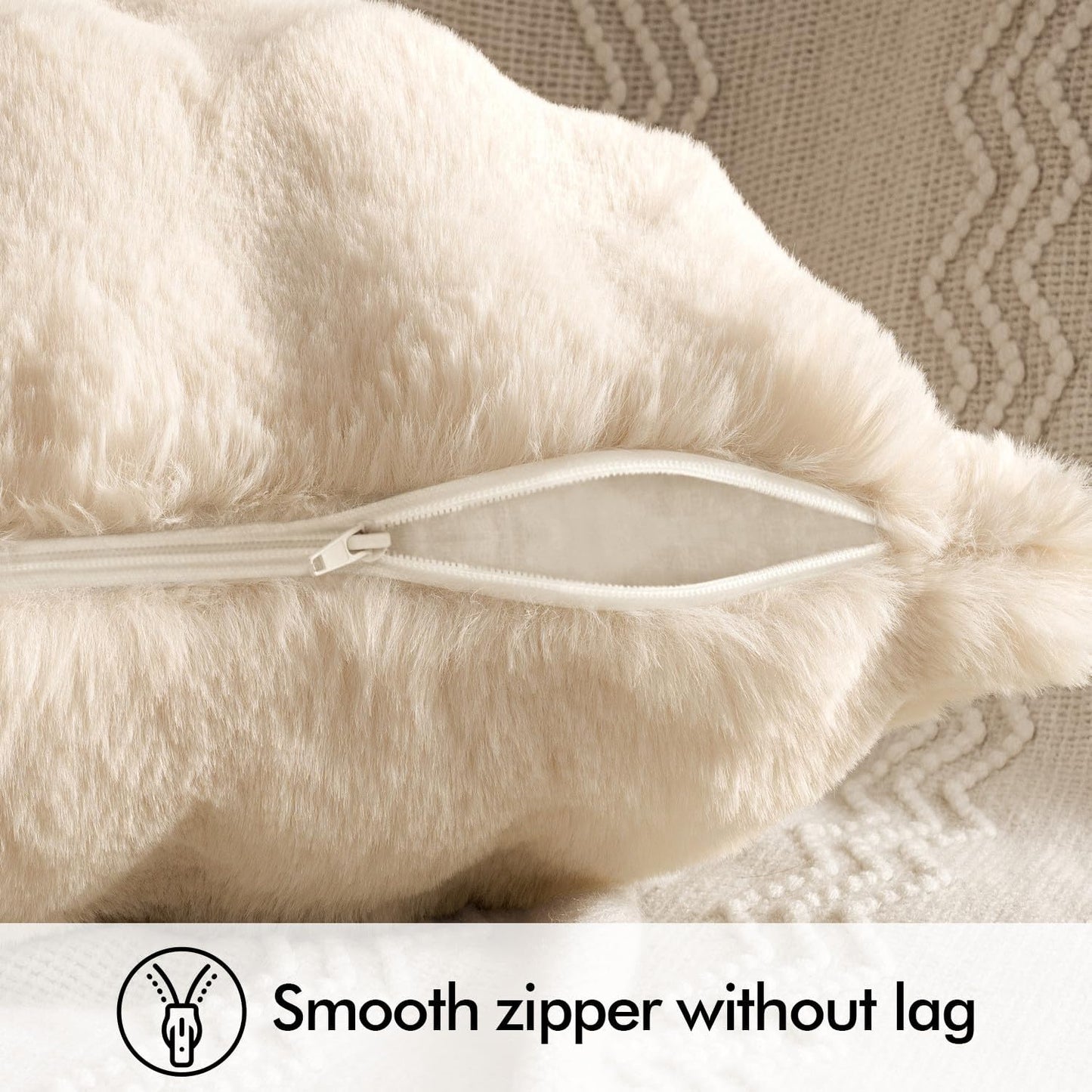 Faux Fur Pillow Covers Thick Soft Plush Throw Pillows Spring Home Decor / 18 x 18 / Beige / Set of 2