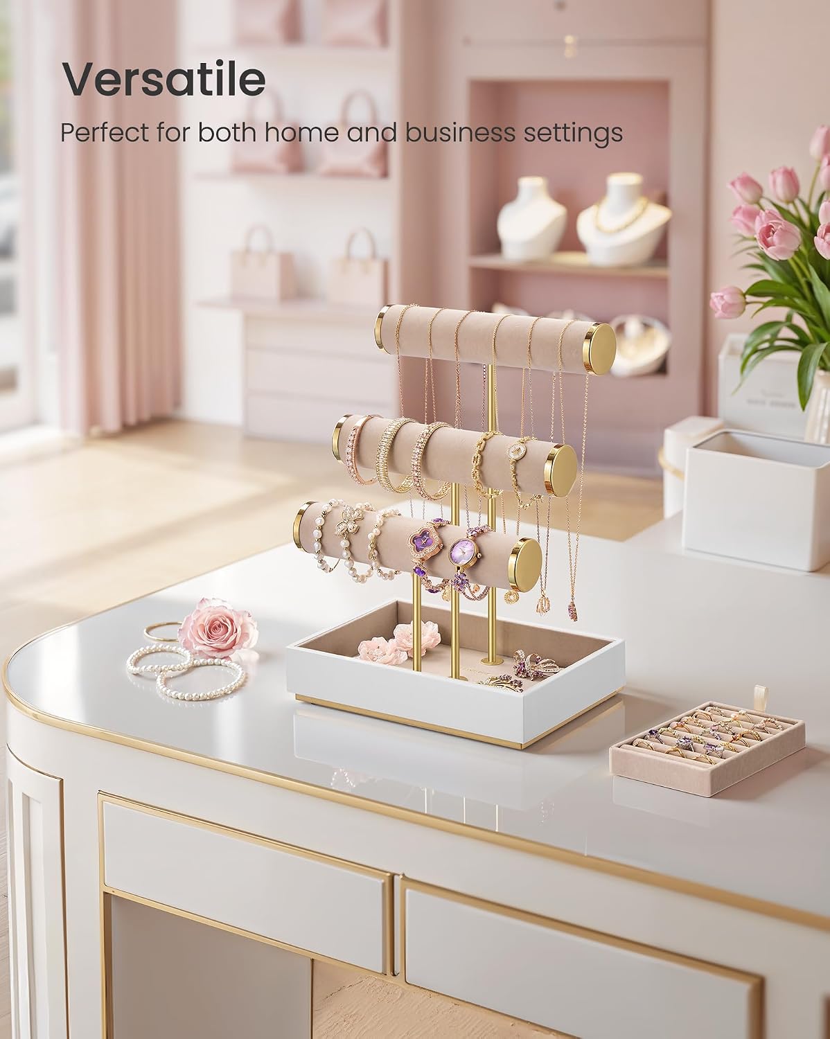 3 Tiers and Velvet Tray / Cloud White + Camel Brown