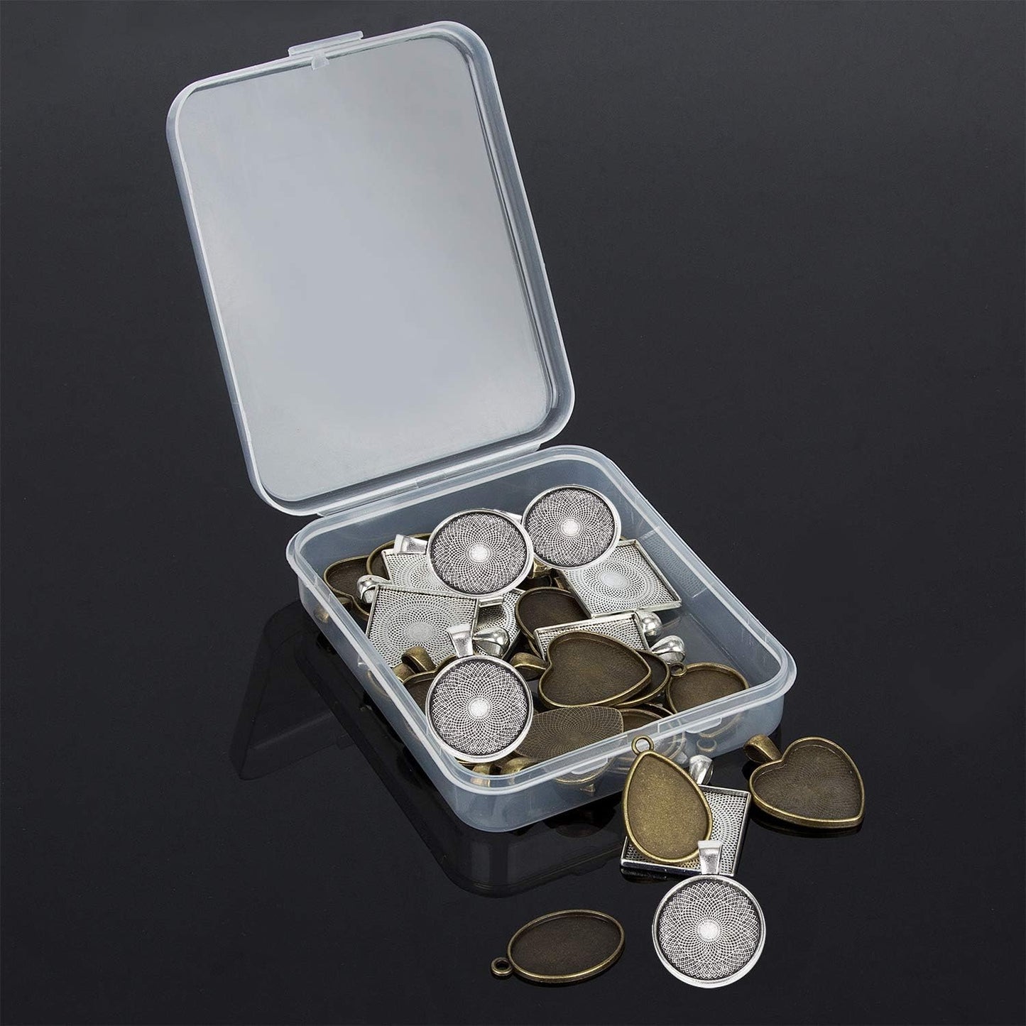 Resin Jewelry Molds Pendant Trays Making Kit / Metal Pendant+1 Pc Silicone Casting Molds / Set of 30