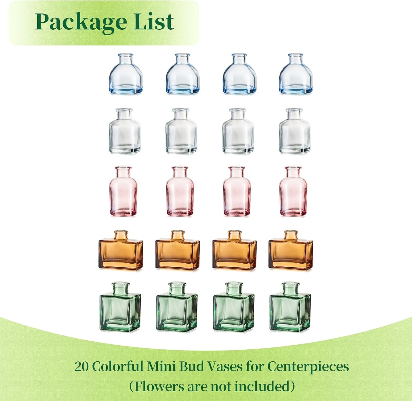 Small Glass Bud Vases for Centerpieces / Colored / Mini / Set of 20