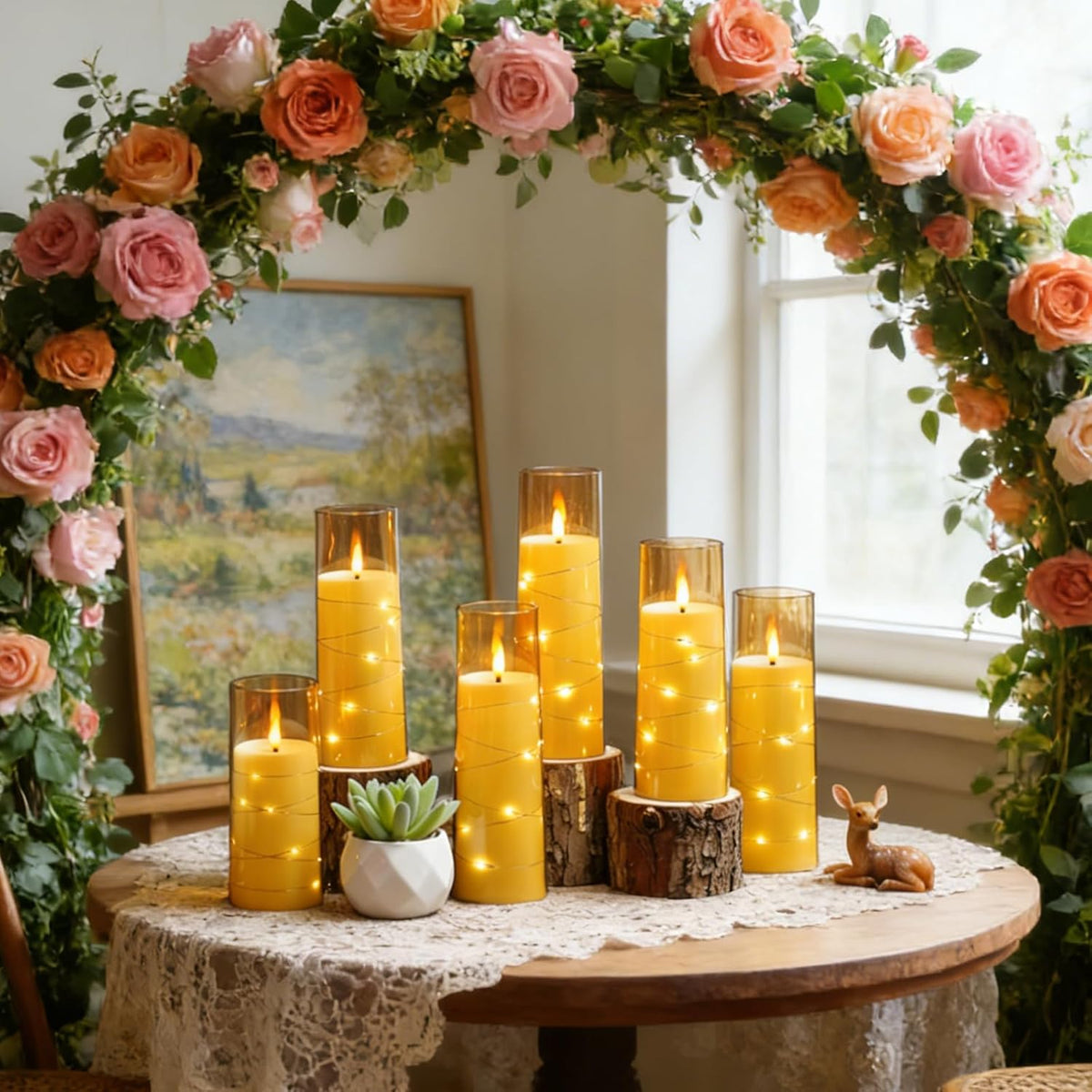 Nimiko Flickering Flameless LED Candles,Battery Operated Candles 24 Pcs with Embedded Star String,Acrylic LED Pillar