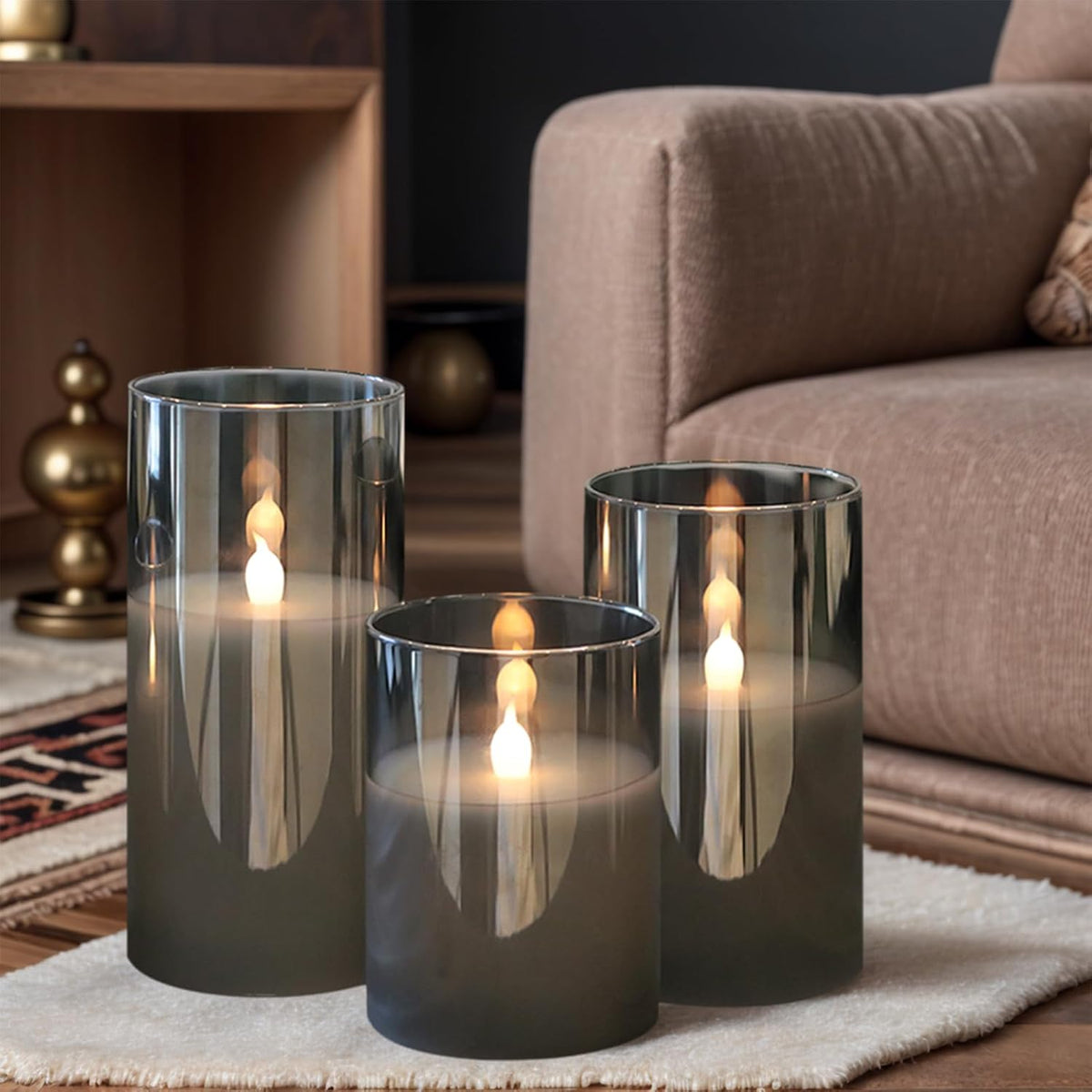 GenSwin Glass Rechargeable Flameless Candles with Remote Timer Black | Battery Operated LED Candles, Charging Base