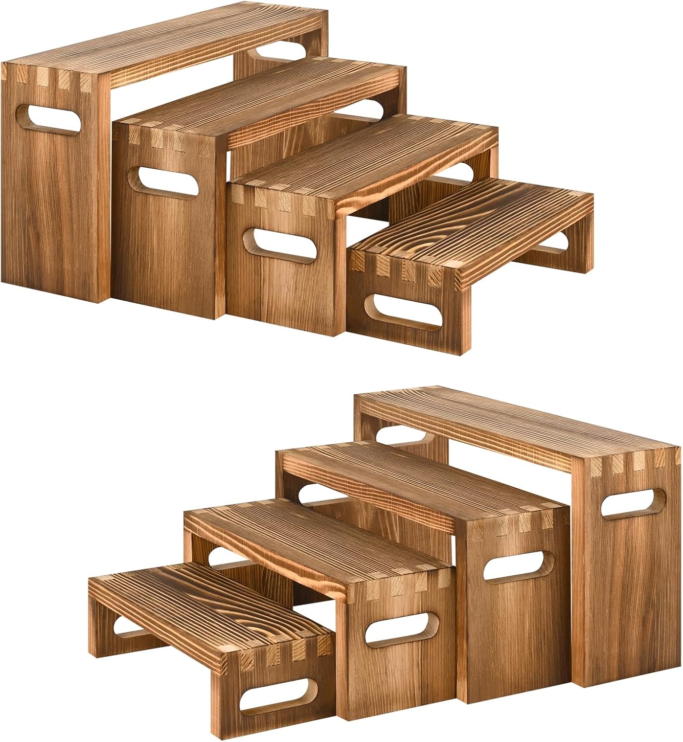 Wood Risers Display Stands / 7 x 8 x 9 / Brown / Set of 8