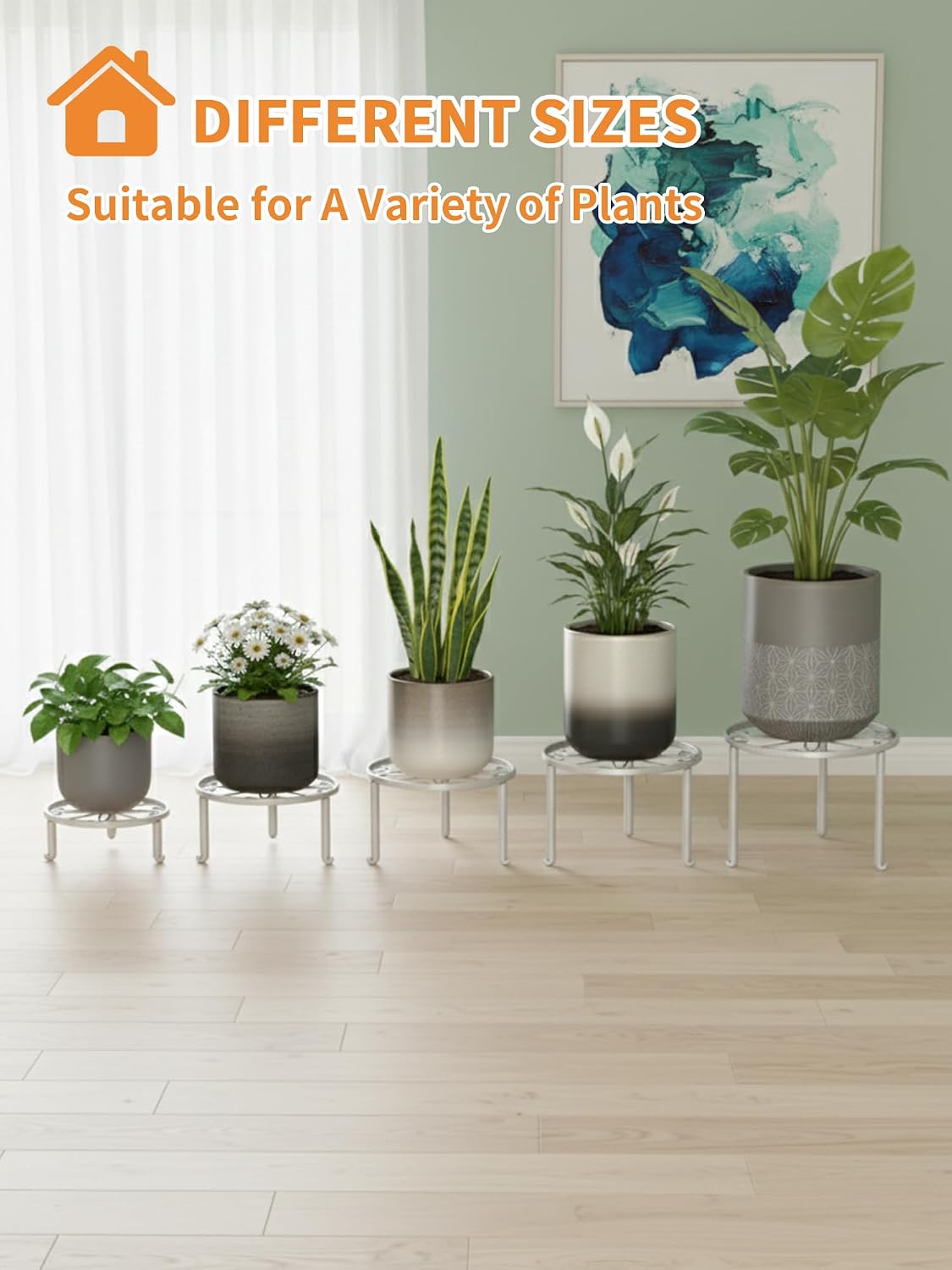 5-Pack Metal Plant Stand Outdoor, Heavy Duty Round Pot Holder Rack for Patio & Garden