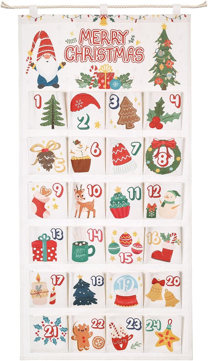 Naler Christmas Hanging Advent Calendar 2026, 24 Pockets, 50X100CM