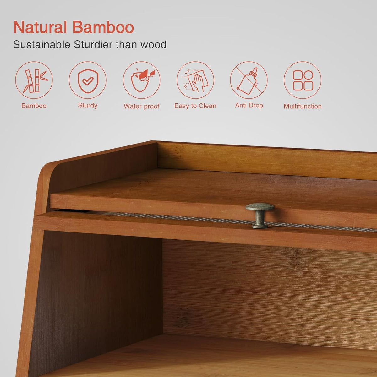 Goozii Wooden Bread Box for Kitchen Countertop, Dark Wood Bread Storage Container for Homemade Bread, 2 Tier Roll Top