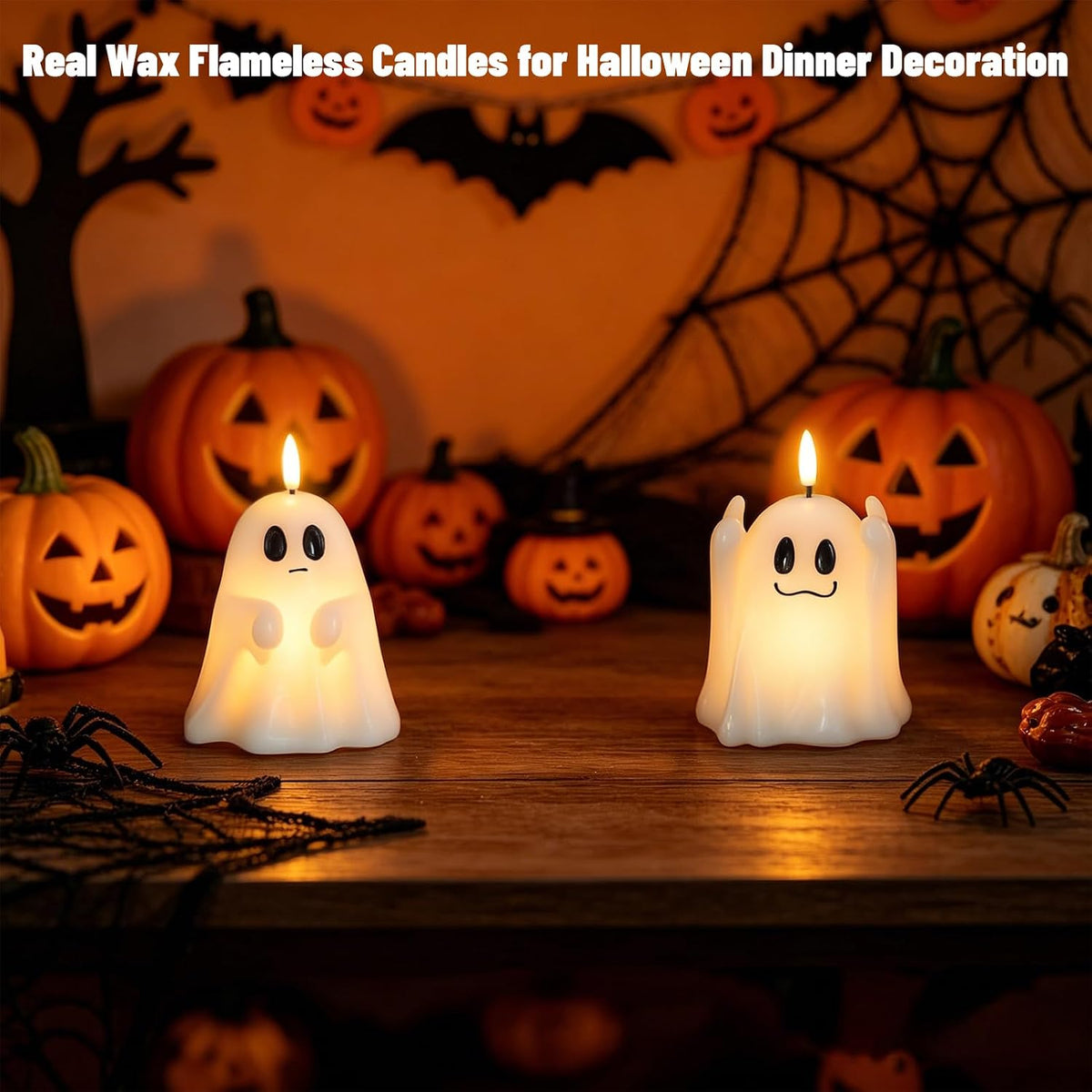 Wondise Spooky Ghost Halloween Flameless Candles with 6hrs Timer | Real Wax Battery Operated Candles 3D Flickering Wick