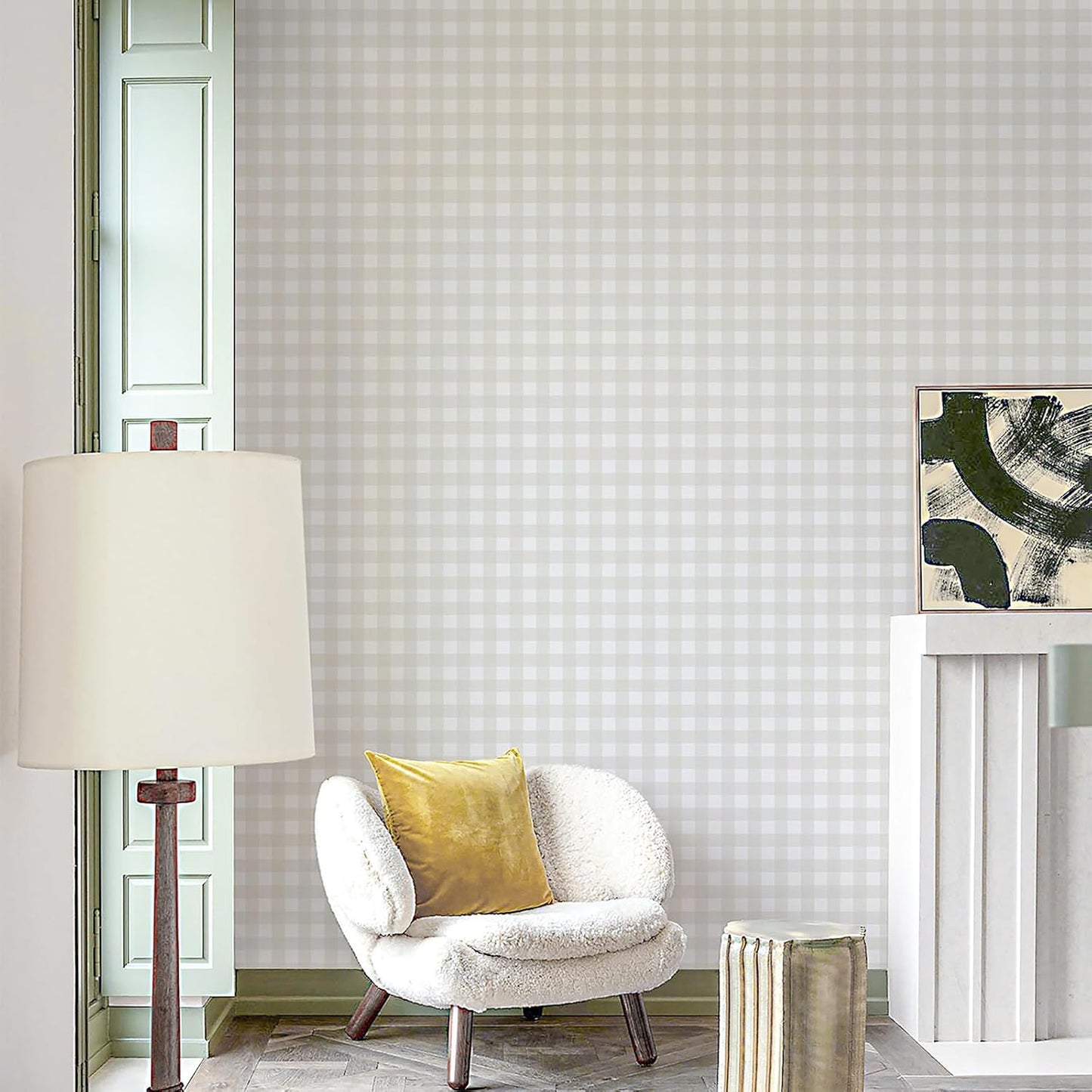 Plaid Peel and Stick Wallpaper Boho Plaid Contact Paper for Cabinets 17.3inW / Neutral / 17.7 x 197