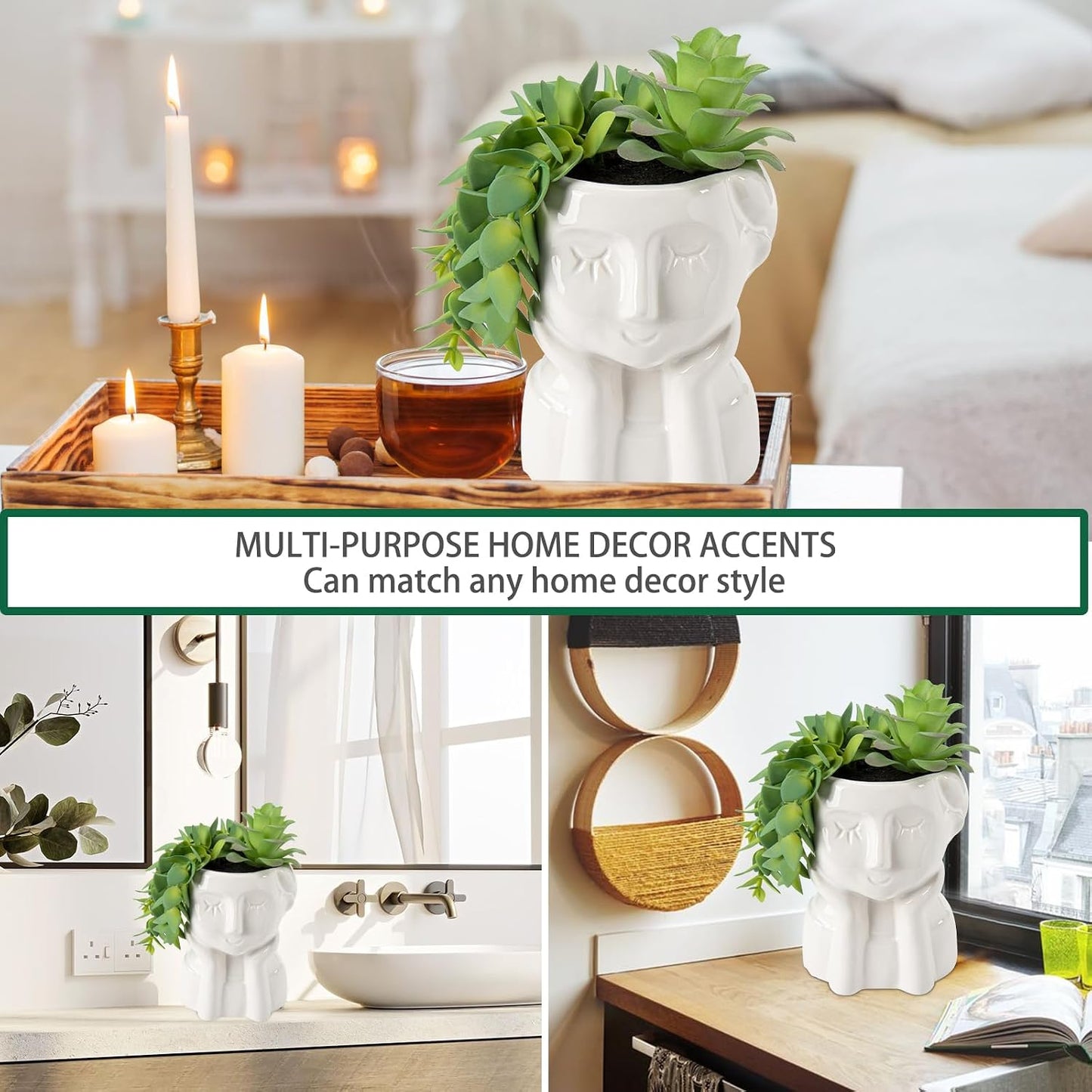 Fake Succulents Plants Artificial Succulents in Ceramic Pots Fake Potted Plants Faux Plants / Green