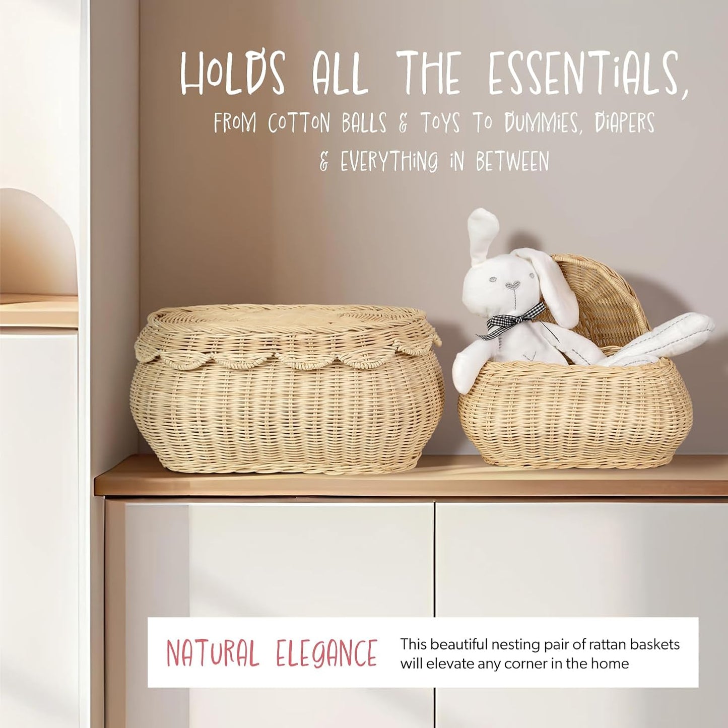 Small Rattan Basket / Whitewash / Set of 2