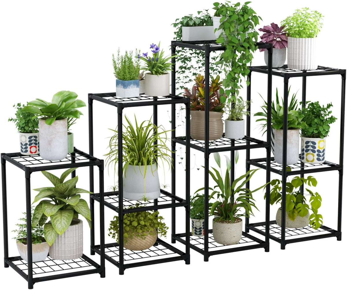 Bamworld Plant Stands Indoor 4 Sets Plant Shelves Outdoor | Metal Plant Holder for Multiple Plants Flower Stands for