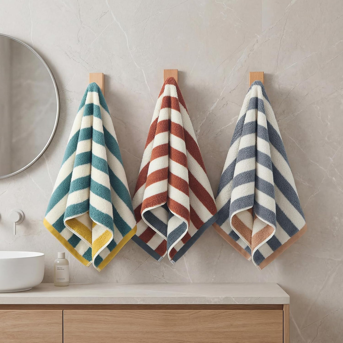 REDKISS Striped Hand Towels for Bathroom, Kitchen Decor, Guest Use, Ultra Soft and Highly Absorbent for Kids Adults