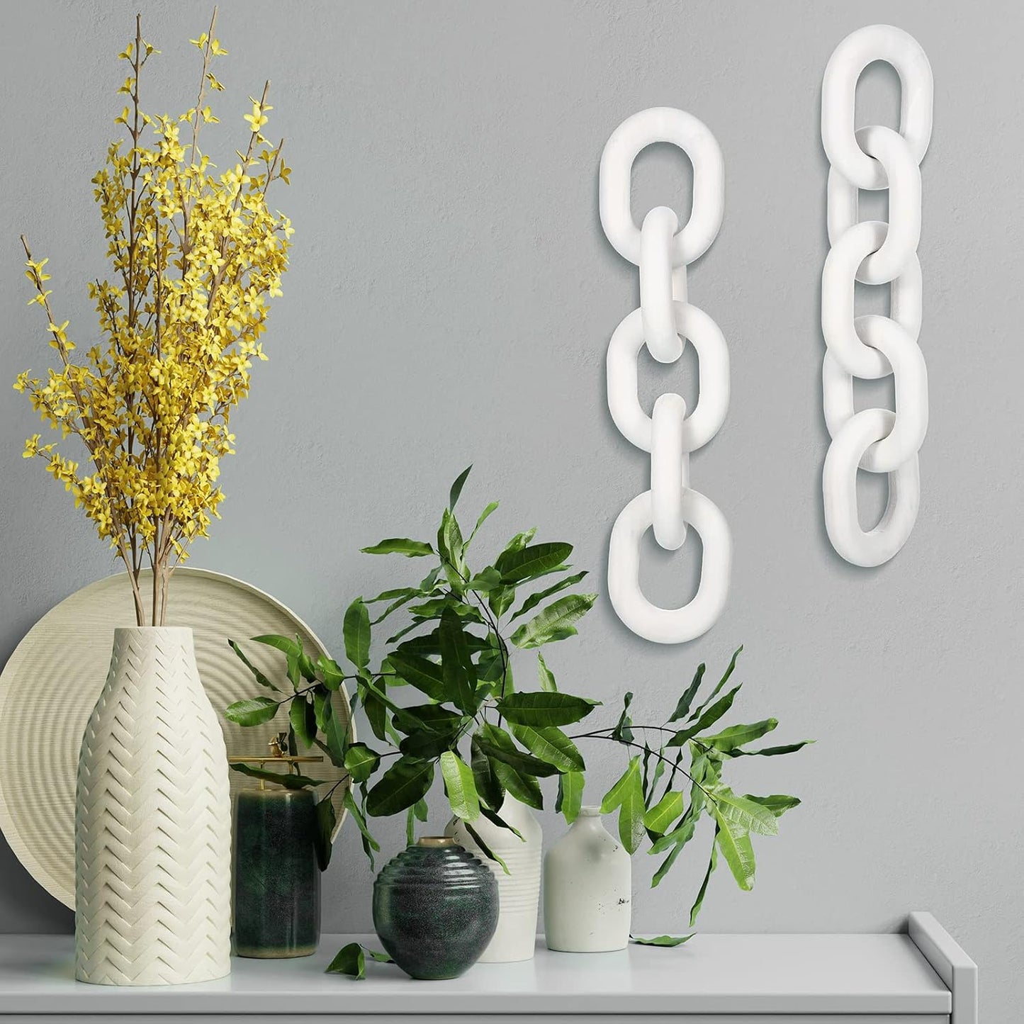 Decorative Wood Chain Link Decor Rustic 5 Link Wooden Chain Ornament Farmhouse / White / 13.78 Inch