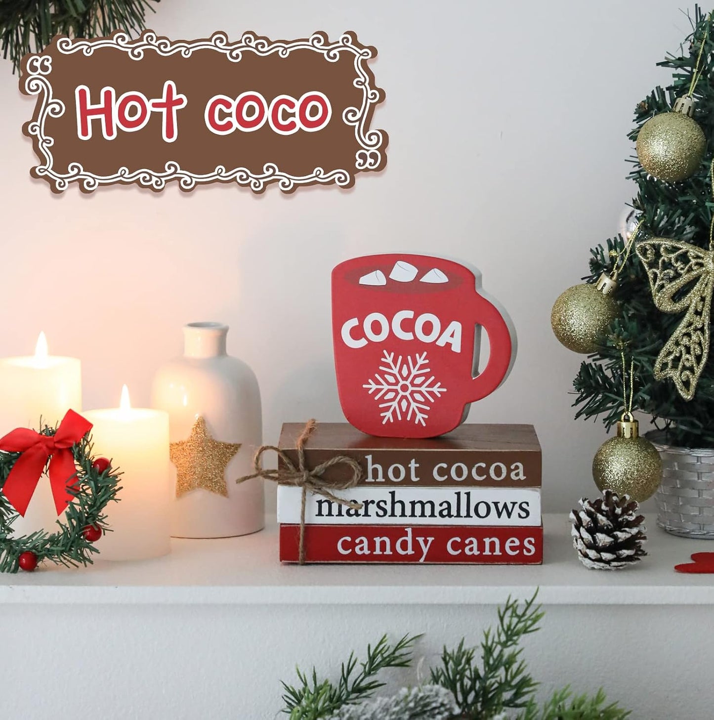 Xmas Mini Faux Book Decor for Tiered Tray Coffee Cocoa / Hot Cocoa