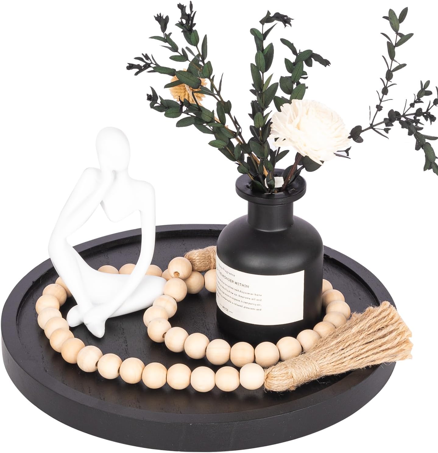 Wood Lazy Susan Organizer Kitchen Turntable for Cabinet Farmhouse Bathroom Decor / Black / Set of 10