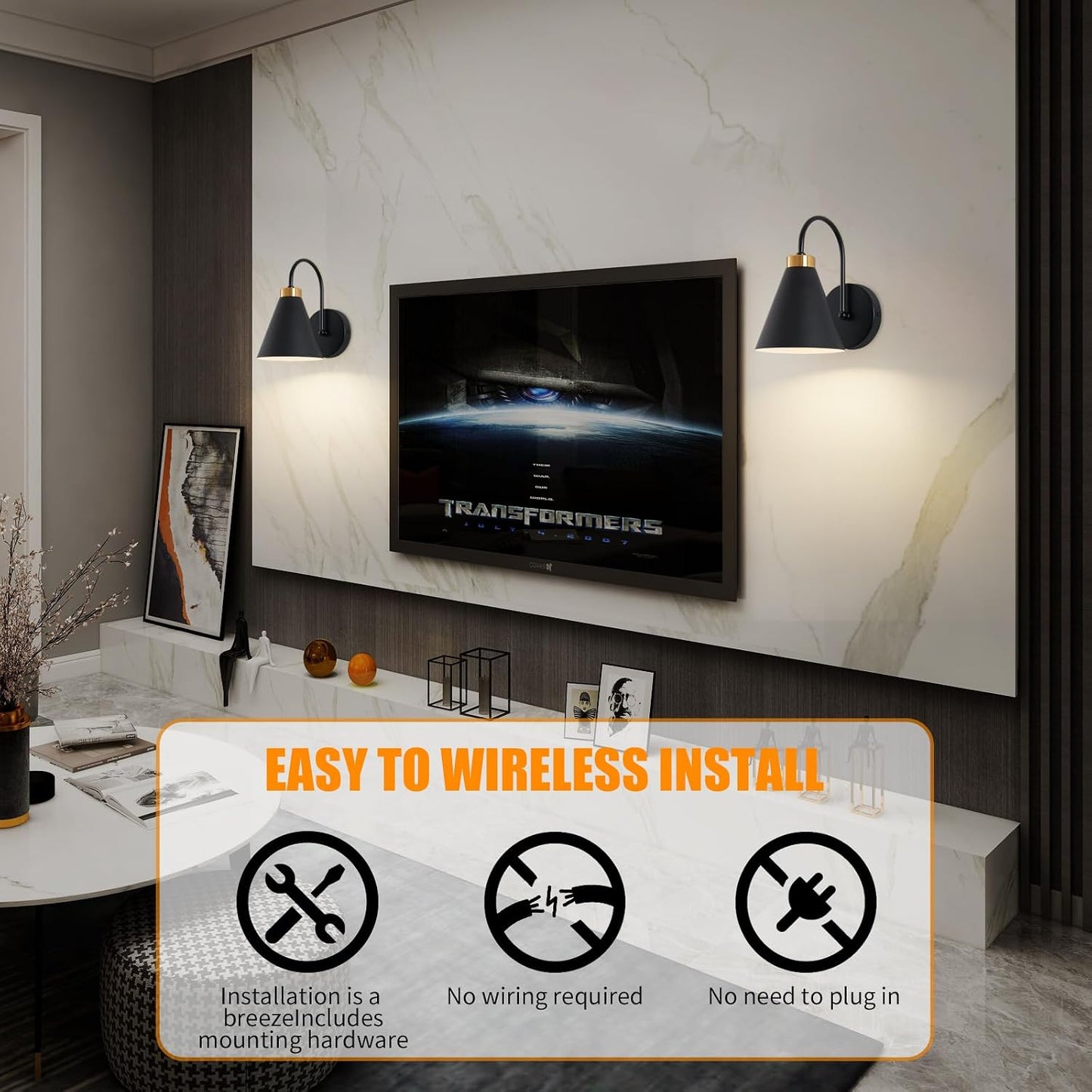 Powfloven Vintage Rechargeable Wall Sconces Set of 2, Battery Operated Bedside Wall Lamps with Remote Control, Wireless