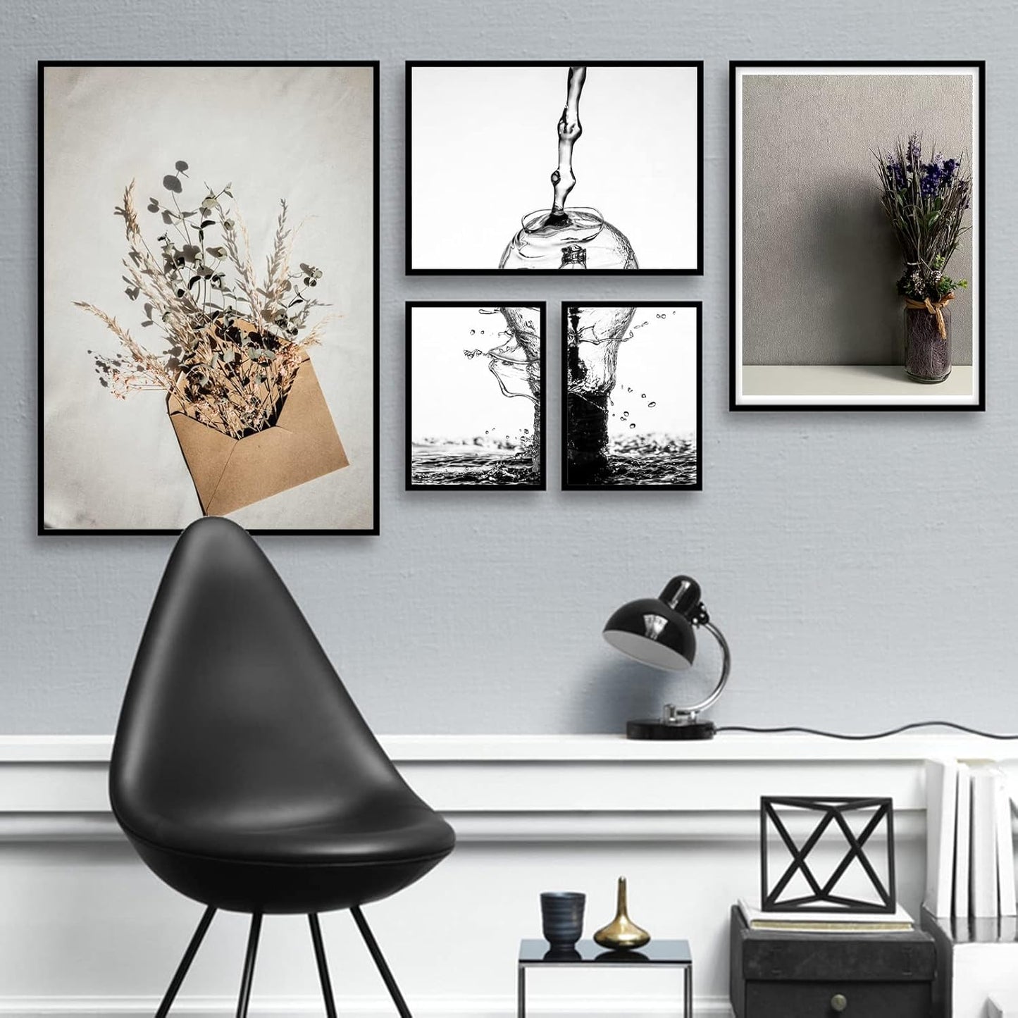 20x20 Picture Frame Set of 5, Black Photo Frames for Gallery Wall Hanging | High-Clarity Clear Panel, Horizontal &