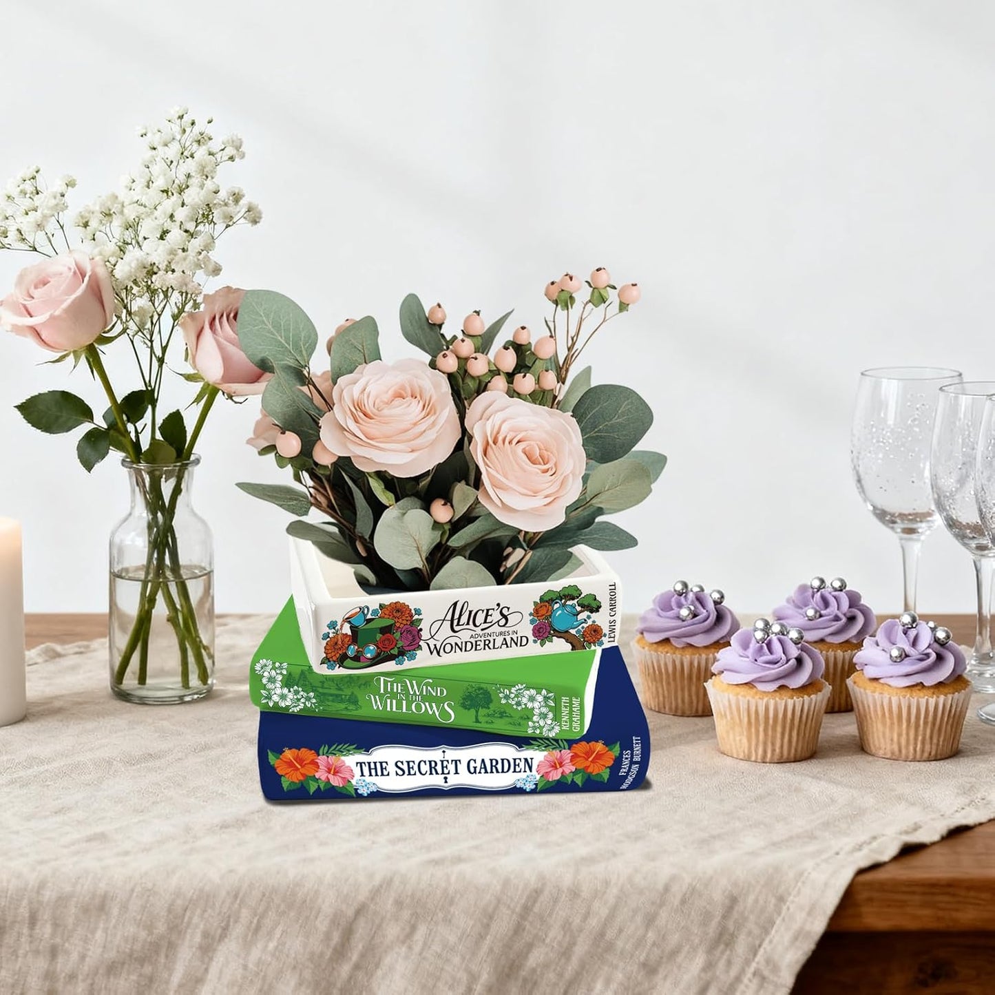 Small Book-Shaped Ceramic Planter for Flowers / Navy Green