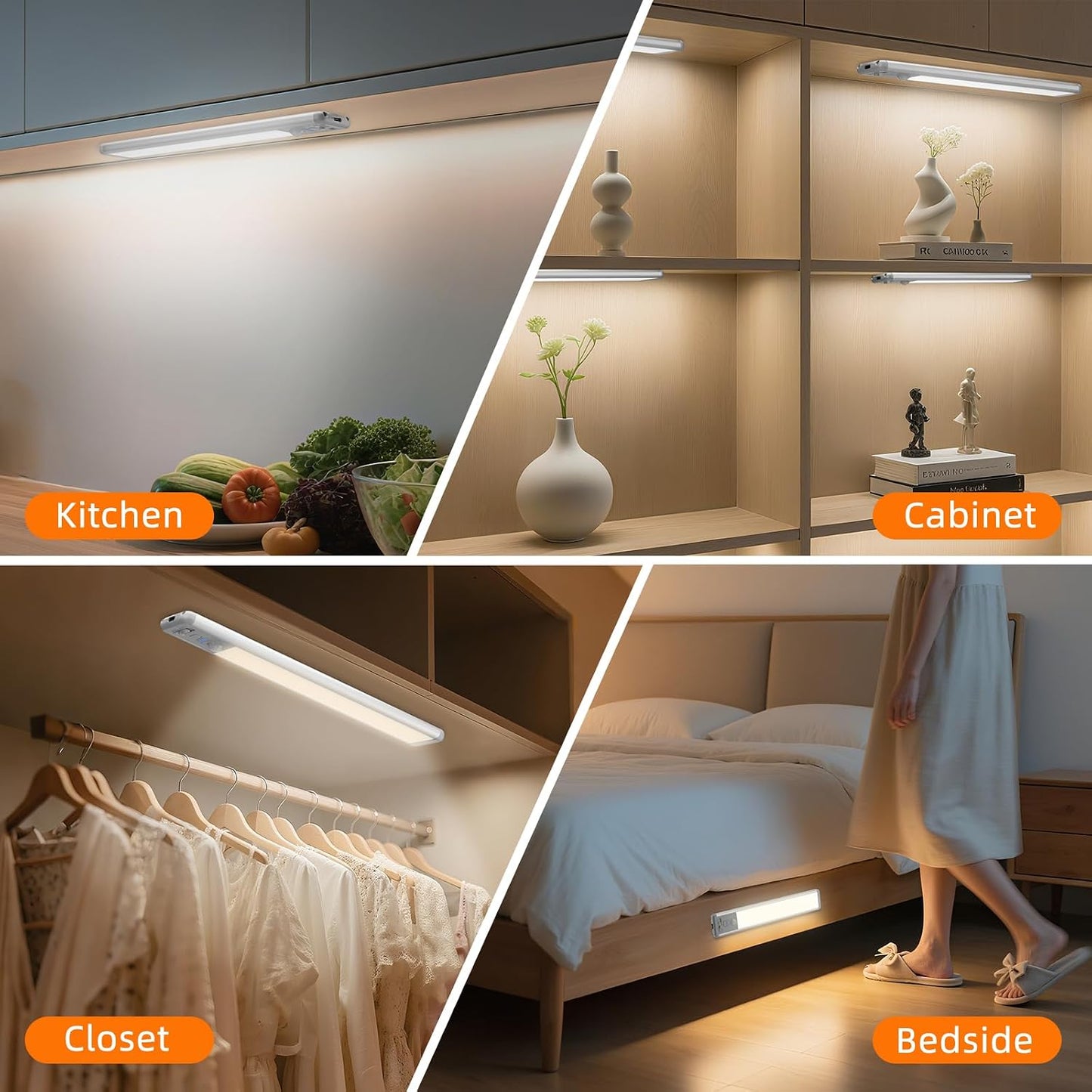 Under Cabinet Lighting Wireless, 15inch Motion Sensor Light Indoor, 3Pack | Rechargeable, 3 Color Temps, Dimmable