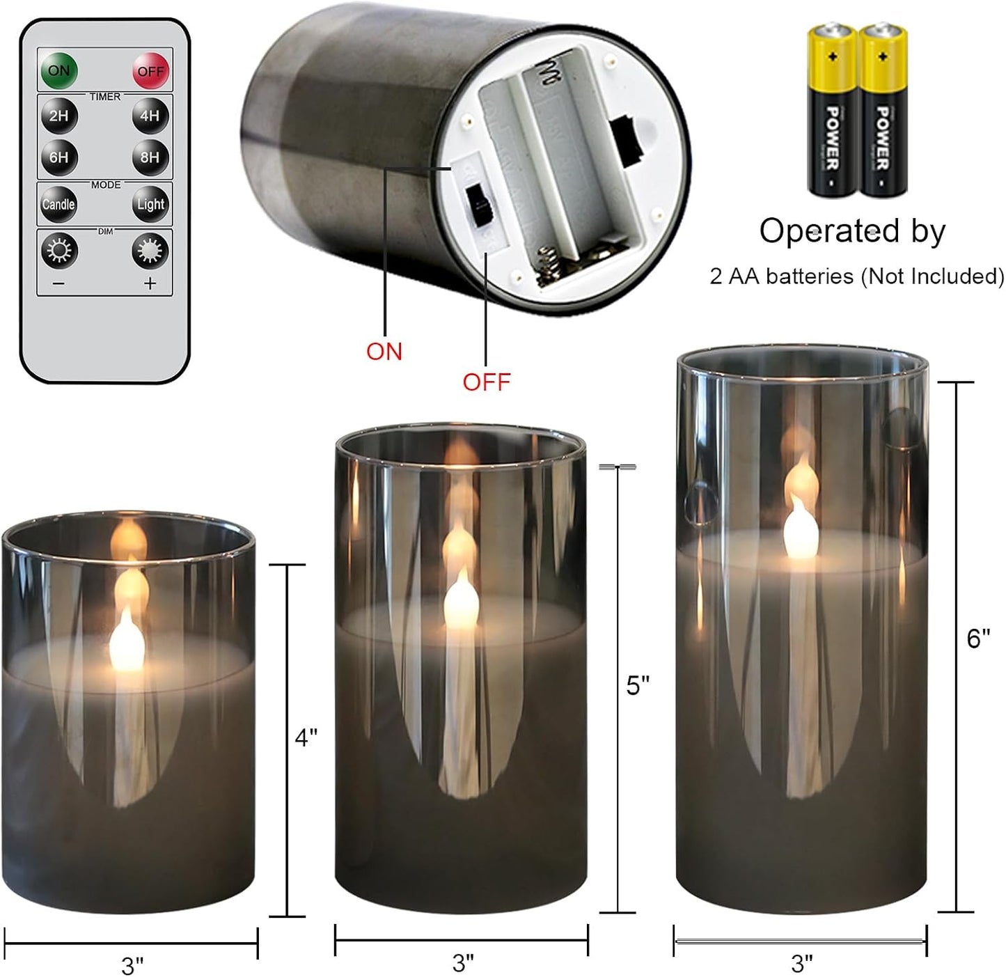 GenSwin Glass Flameless Led Candles Battery Operated Remote Timer Black | Bookshelf Decor, Moody Bathroom Decor, Real