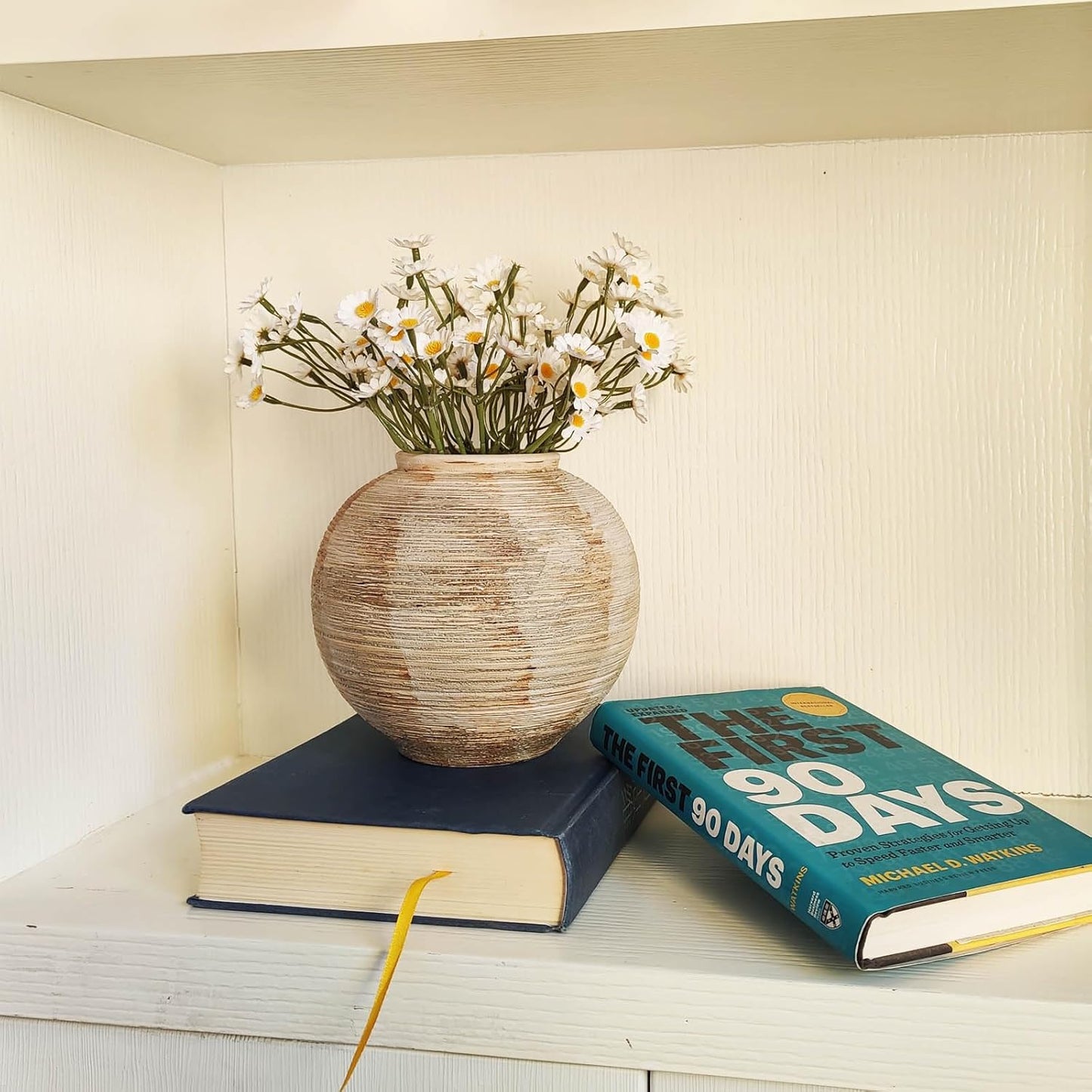 Rustic Ribbed Vase Home Decor / 01 - Small Rustic Ribbed Beige / 6 Inch
