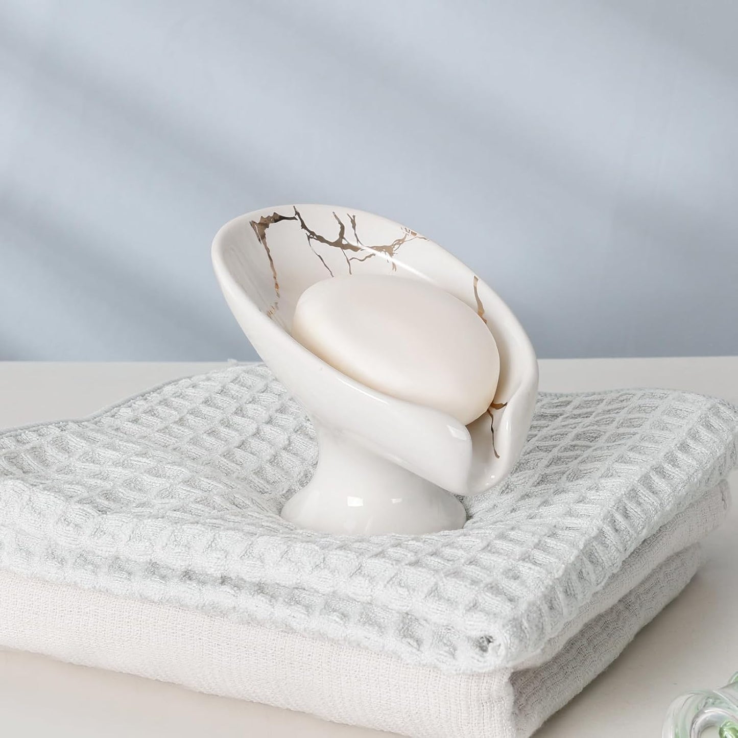 Self Draining Bar Soap Holder / Marble White / Set of 2