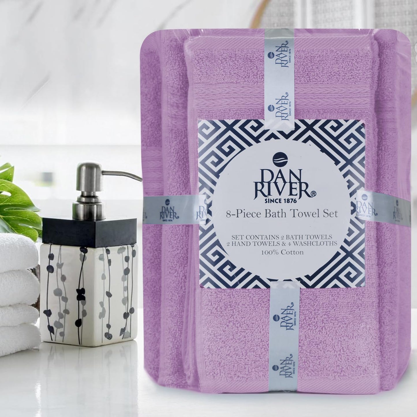 DAN RIVER 8 Piece Luxury Bath Towels for Bathroom, Towel Set, Lavendar | 2 Bath towels, 2 Hand towels, and 4 Wash