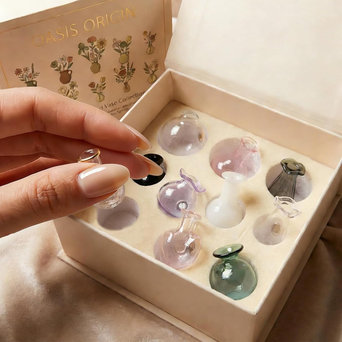 Magnetic Mini Bud Vases Gift Set for Mom / Jewel-tone Glass Mix / Set of 10