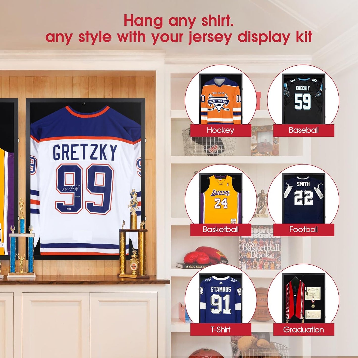 1DOT2 26x37 XL Large Jersey Frame Display Case with Pine Wood, Lockable | For Wall Display, Lockable Shadow Box Frame