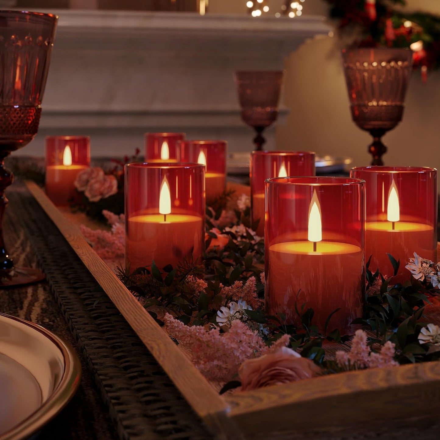 12Pack Flameless LED Candles with Timer, Battery Operated, Red, 2"x3" | Small Pillar & Votive Candle with Realistic