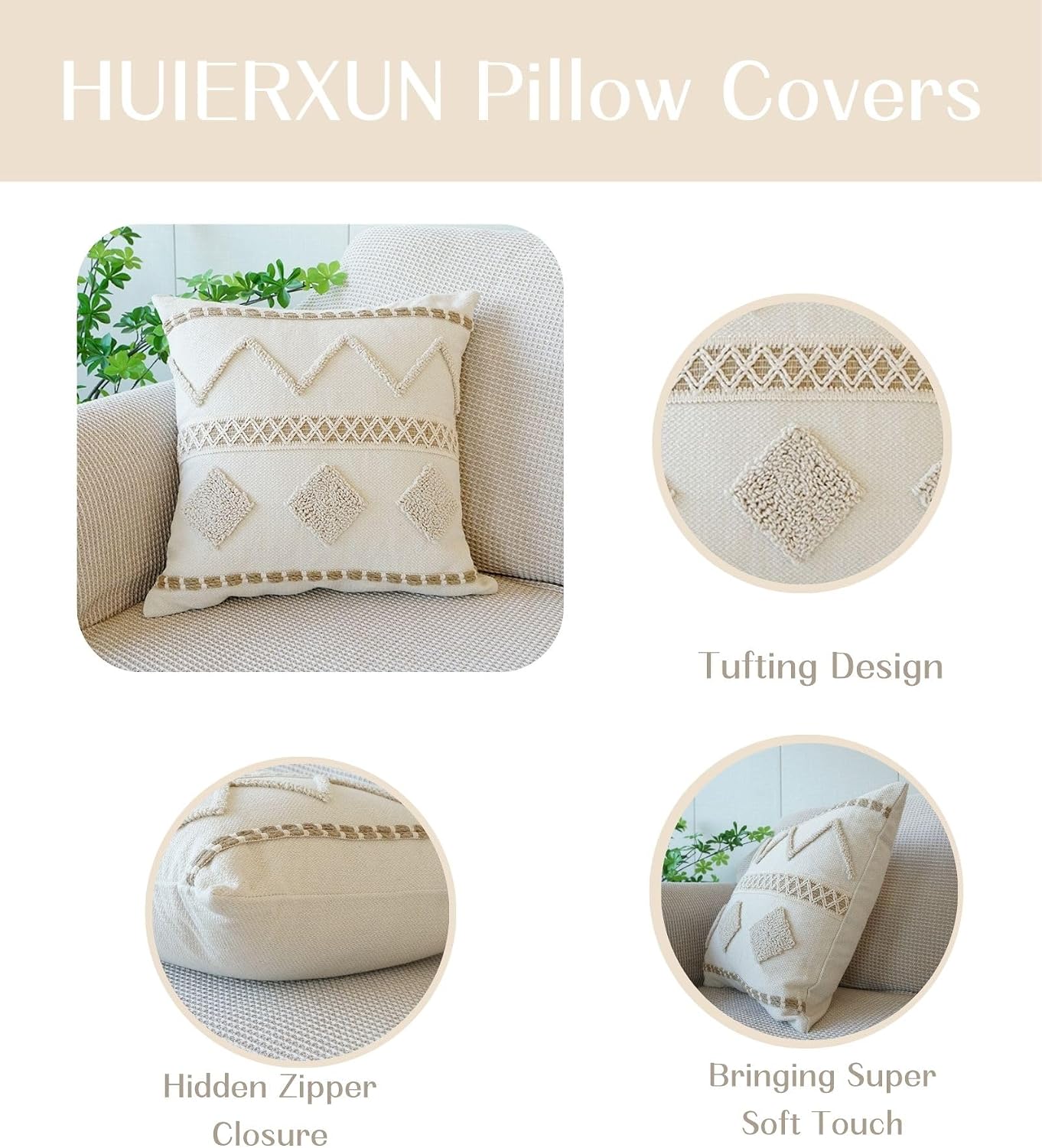 Boho Throw Pillow Cover Tassels Textured Striped Bed / 18 x 18 / Throw Pillow Covers / Pattern C