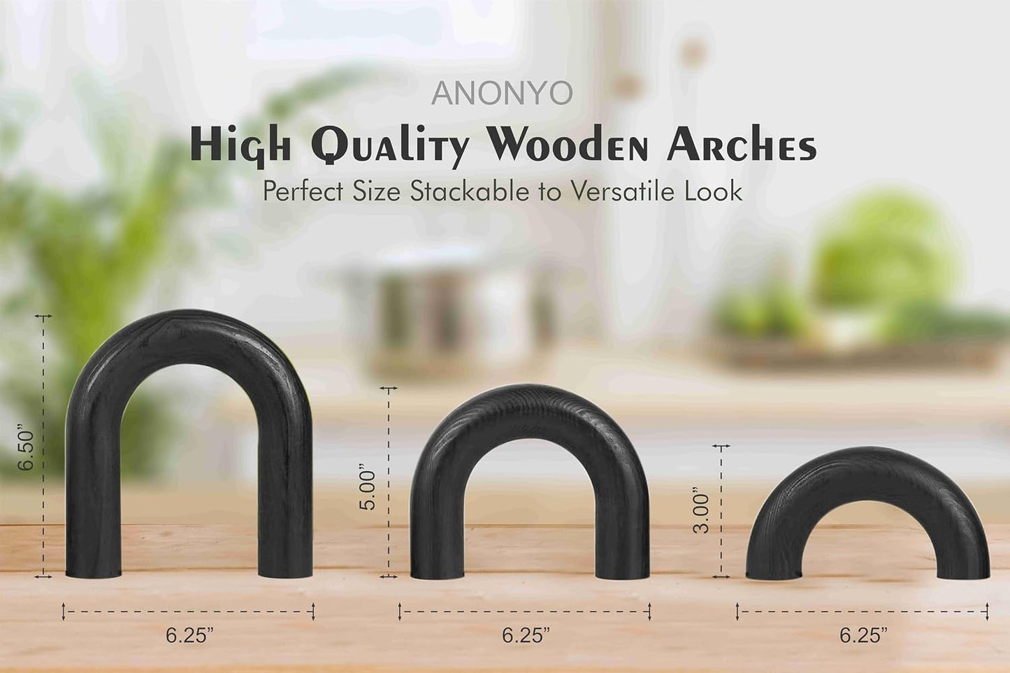 Wooden Arches Decorative Object / Black Stain / Set of 3