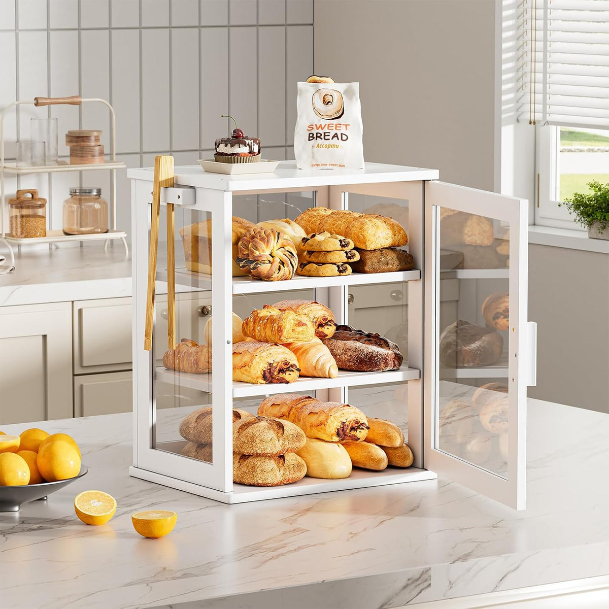 WOWLIVE Bread Box for Kitchen Countertop, 3 Layers Bread Storage Container | Large Bamboo Bread Bin for Homemade Bread