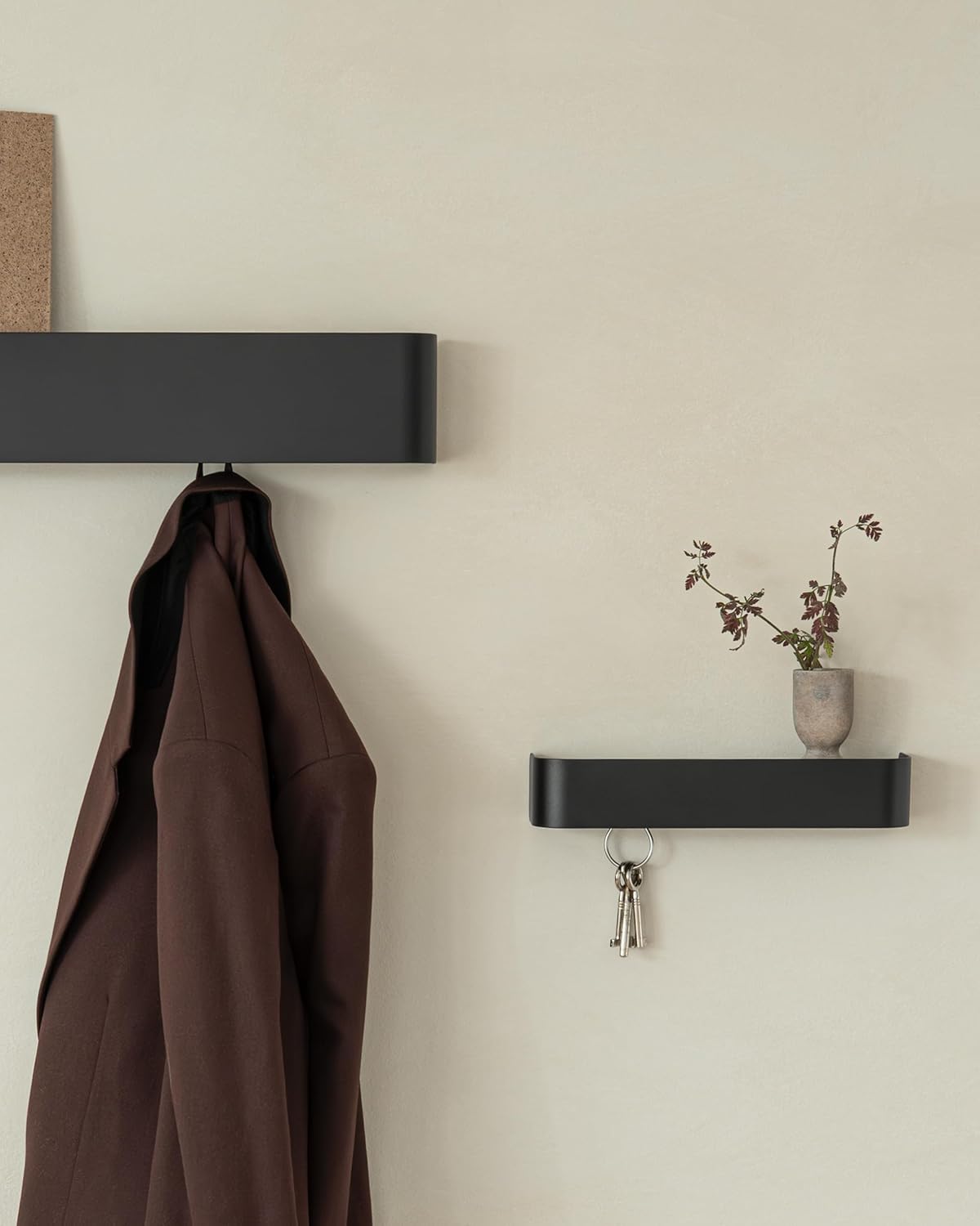 Kazai. Coat Rack Wall Mount with Shelf 'Tone' | Modern Design Coat Hanger with Hidden Hooks and Storage | Hat Rack with