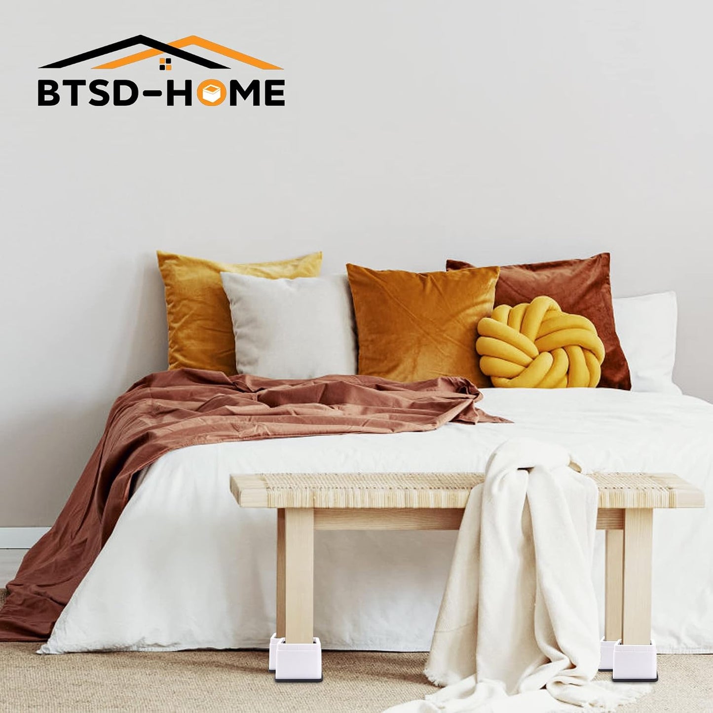 BTSD-home 3 or 6 Inch Adjustable Bed Risers, 8 Pack | Heavy Duty Stackable Furniture Risers, 2,200 lb, Anti-Slip Pads