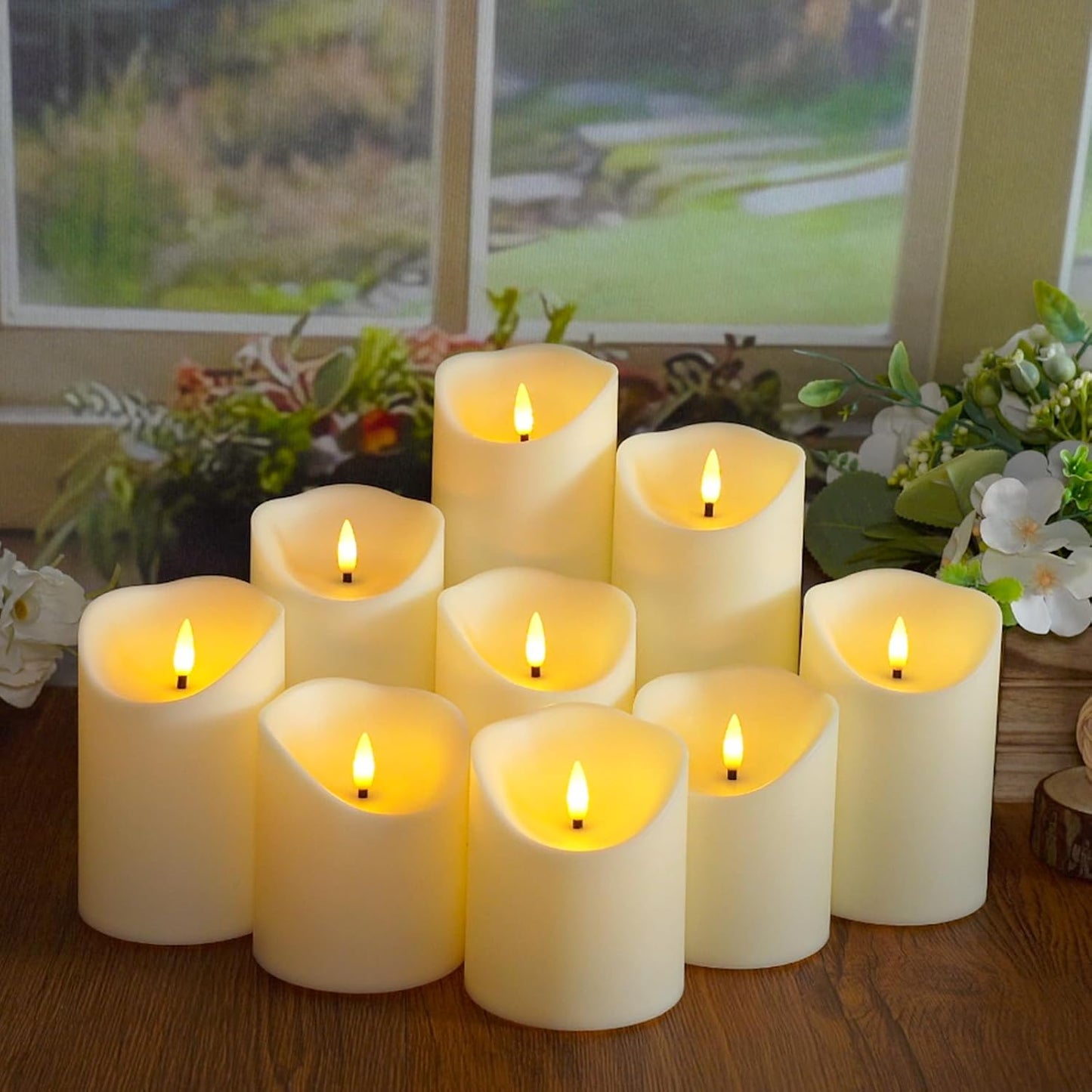 Eebuss Flameless Candles with Remote Timer, Battery Operated Realistic Flickering LED Candles, 9 Packs Fake Candles for
