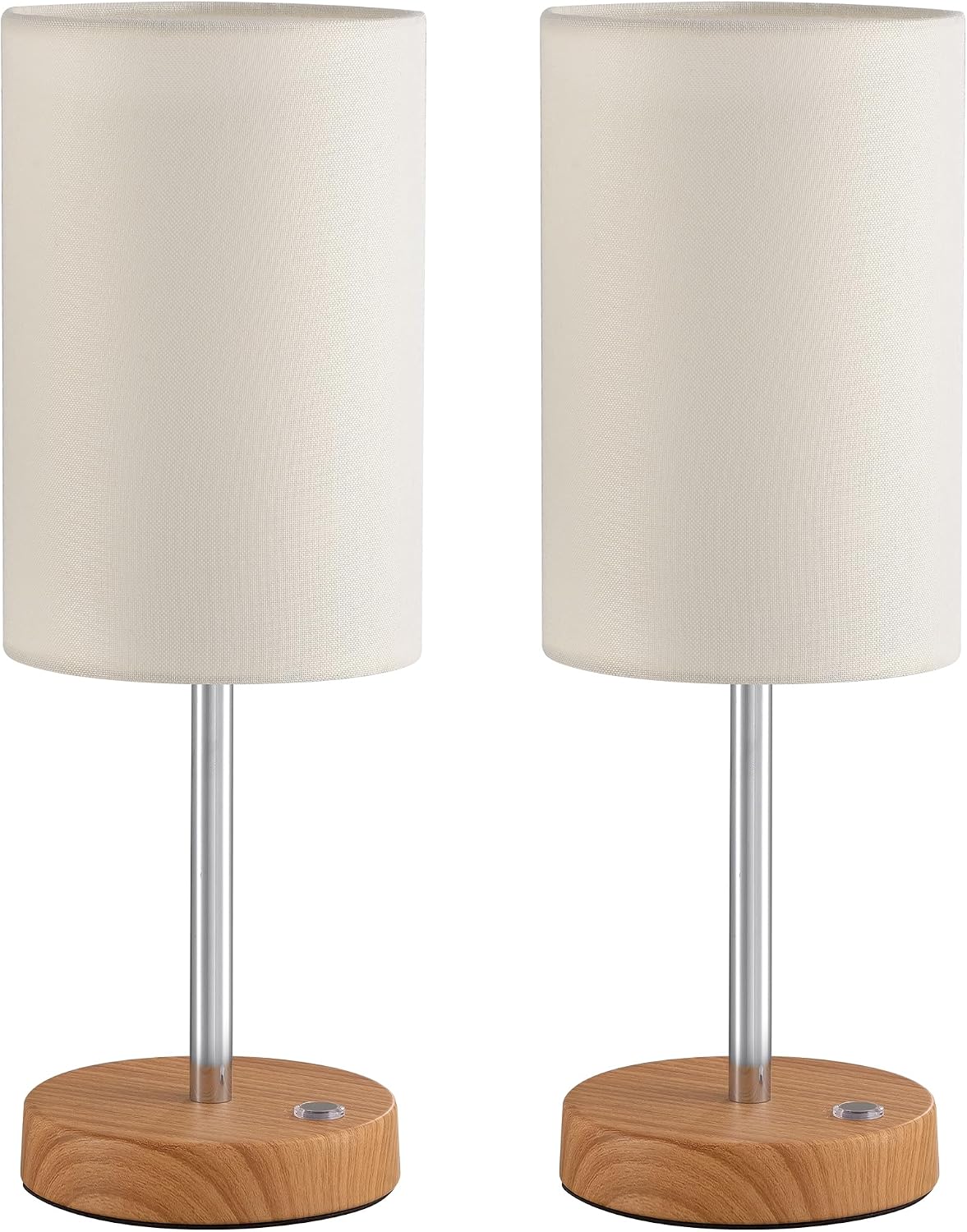 KDG Simple Cordless Table lamp, Portable Bedside 4000mAh LED Desk Lamp | Chrome / Wood-Grain, 3 Brightness Levels