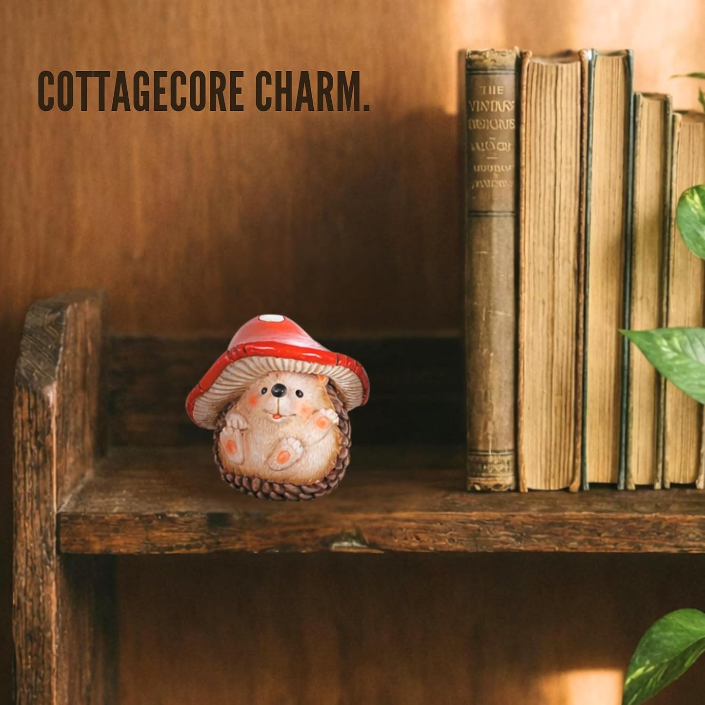 Playful Mushroom Baby Hedgehog Figurine