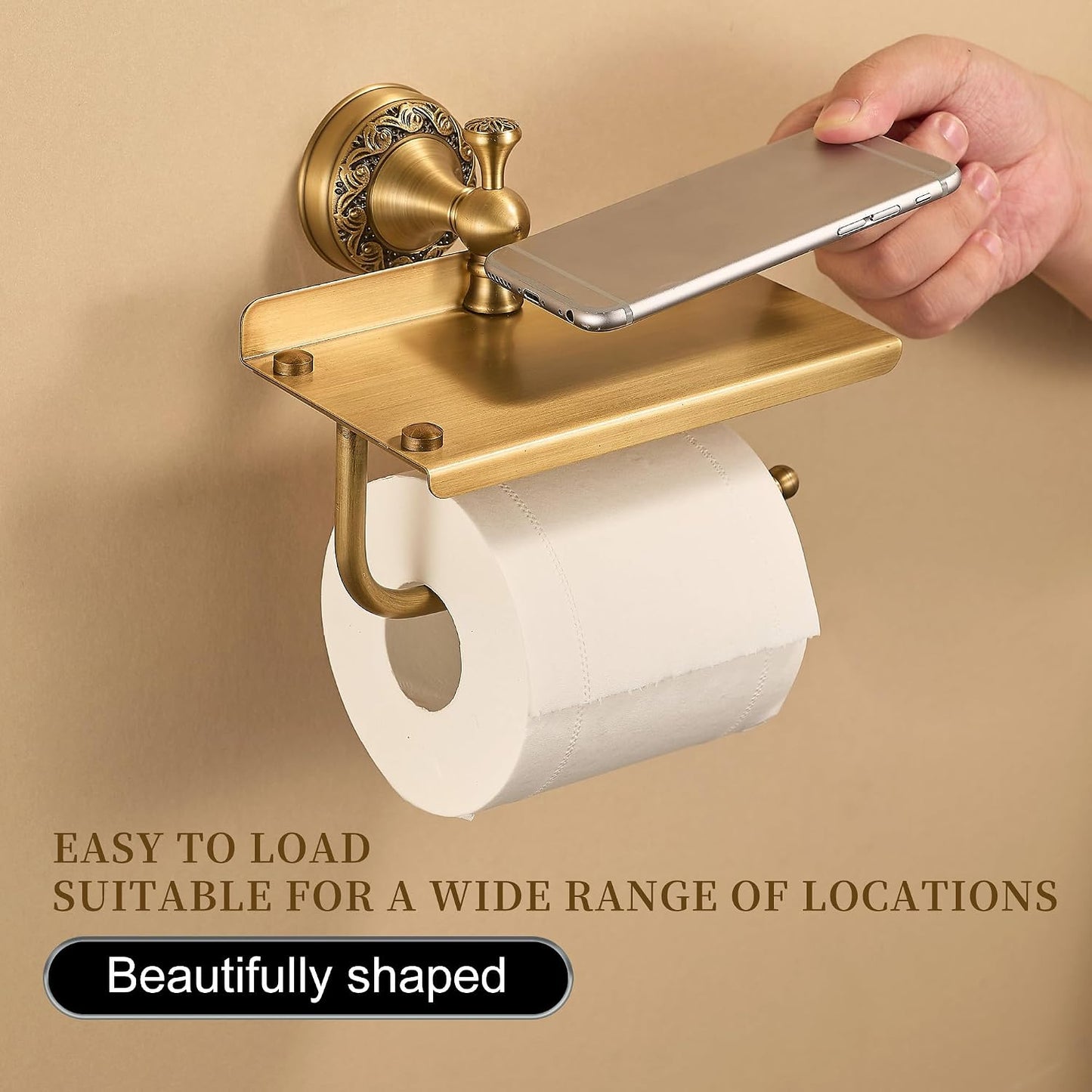 Wall Mounted Bathroom Toilet Paper Holder with Storage,Roll Tissue Holder Antique Brass Pattern Carving,Brushed Bronze