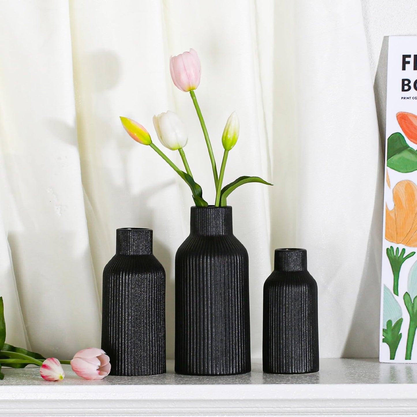 Bohemian Ceramic Vase / Black / 7in
