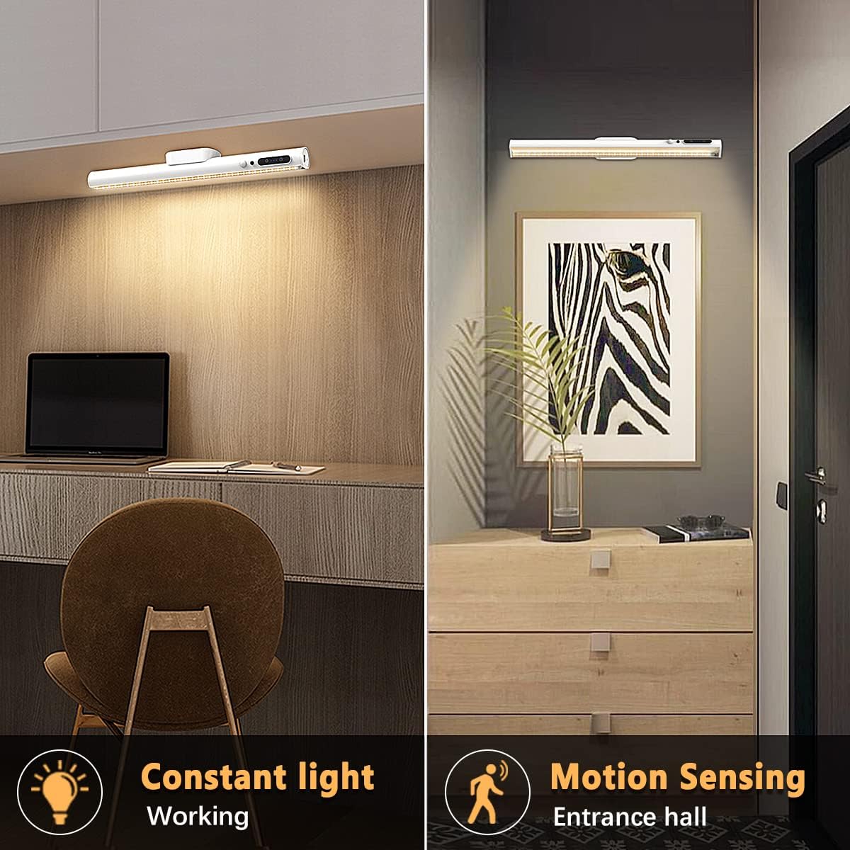 Battery Powered Operated Wall Strip Light with Motion Sensor | LED Light Bar, Rechargeable Magnetic Under Cabinet